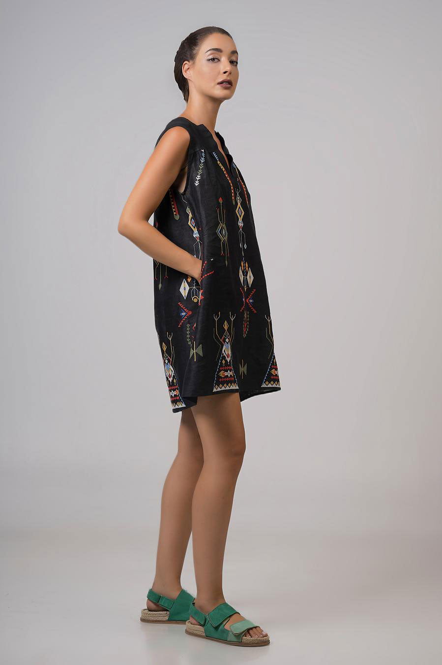 Aether Concept Short Embroidered Dress - Black