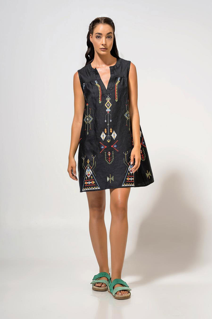 Aether Concept Short Embroidered Dress - Black