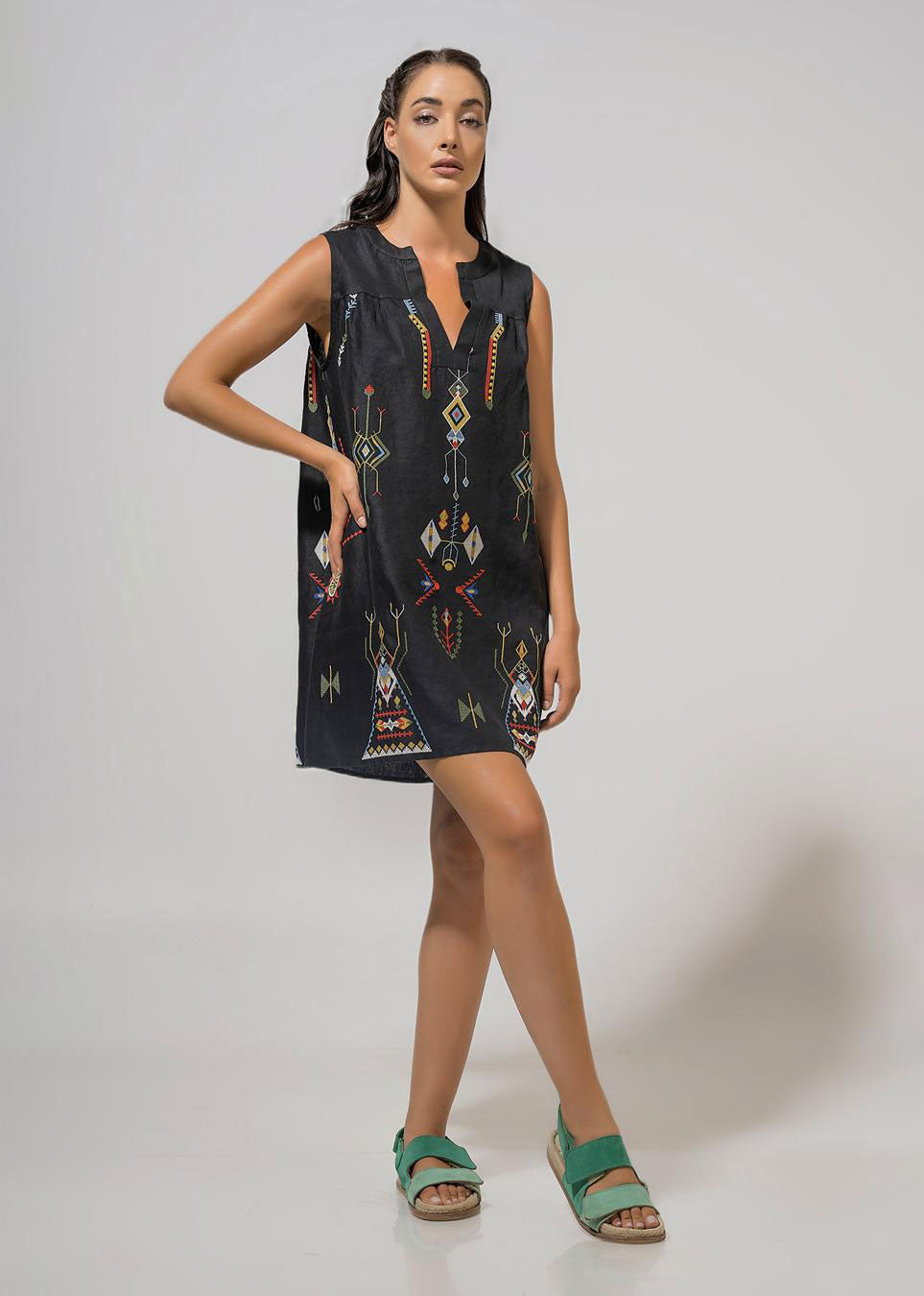 Aether Concept Short Embroidered Dress - Black