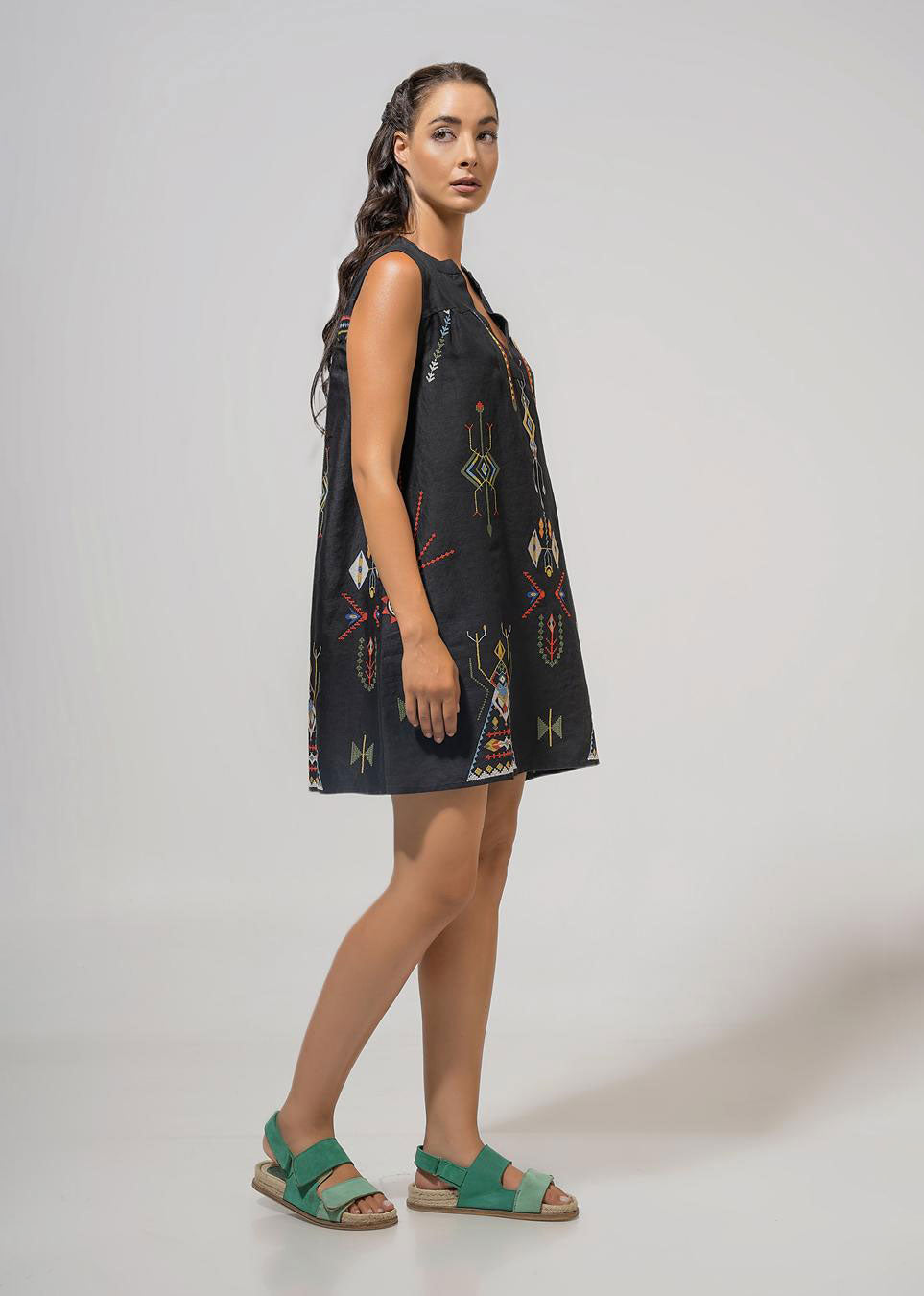 Aether Concept Short Embroidered Dress - Black