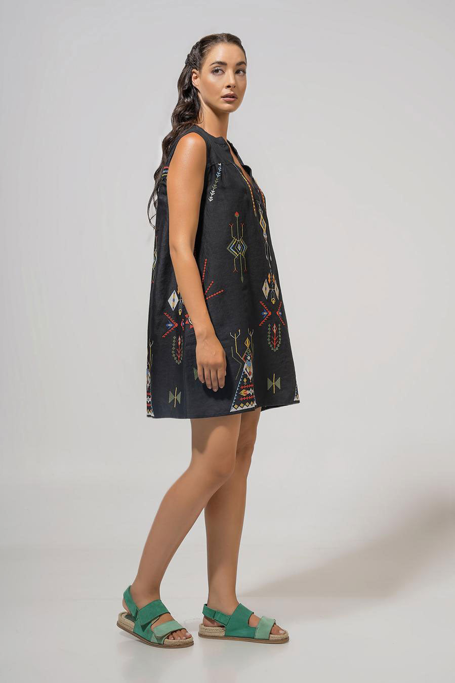 Aether Concept Short Embroidered Dress - Black