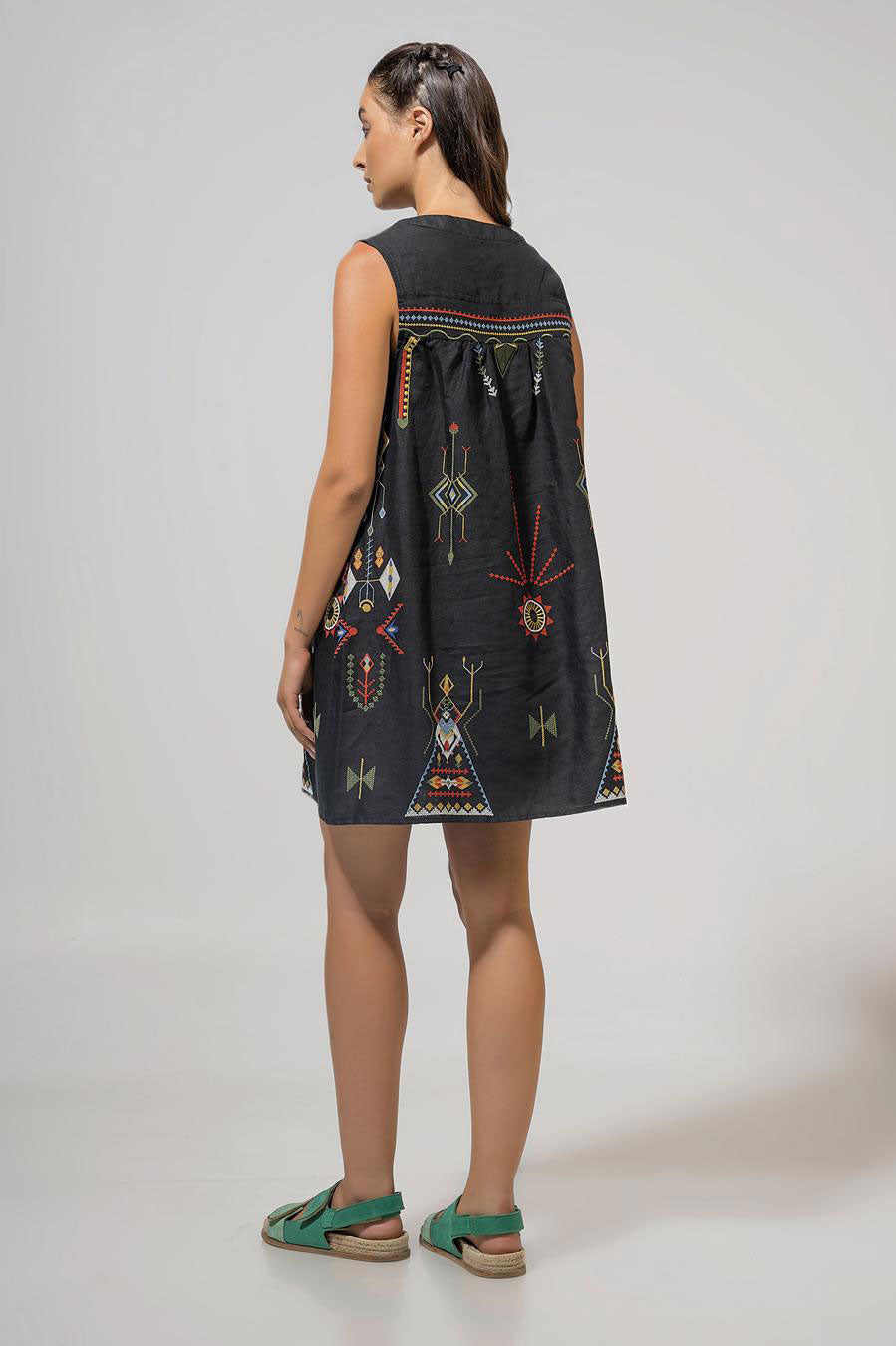 Aether Concept Short Embroidered Dress - Black