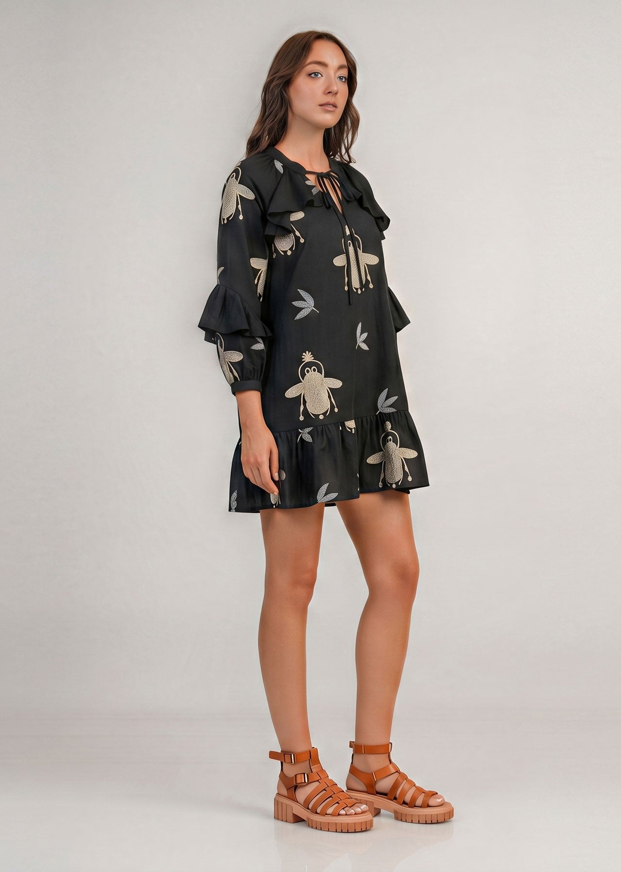 Aether Concept Short Embroidered Dress - Black/Green