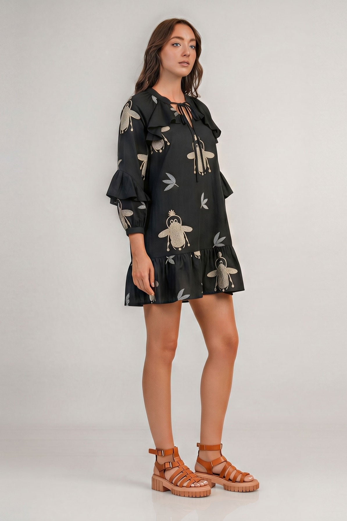 Aether Concept Short Embroidered Dress - Black/Green