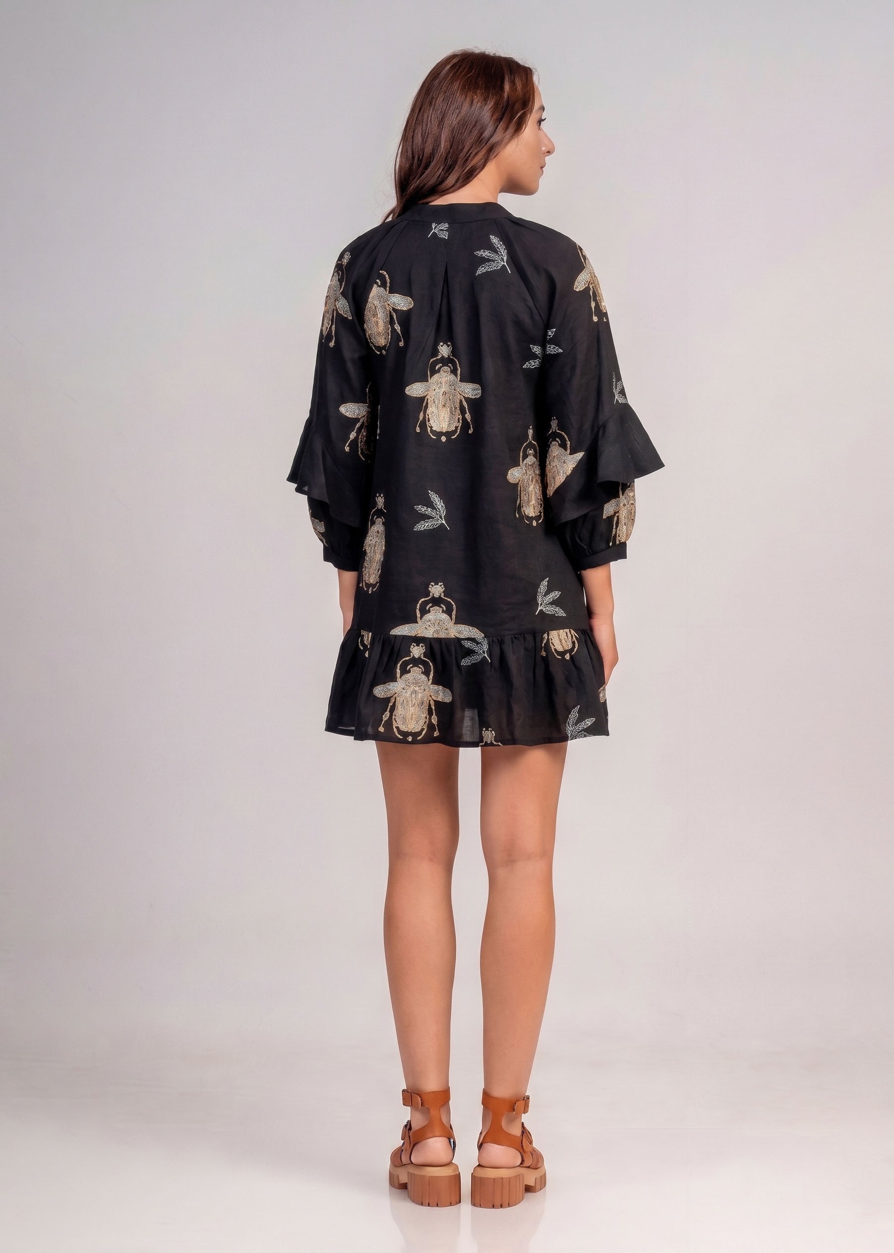Aether Concept Short Embroidered Dress - Black/Green