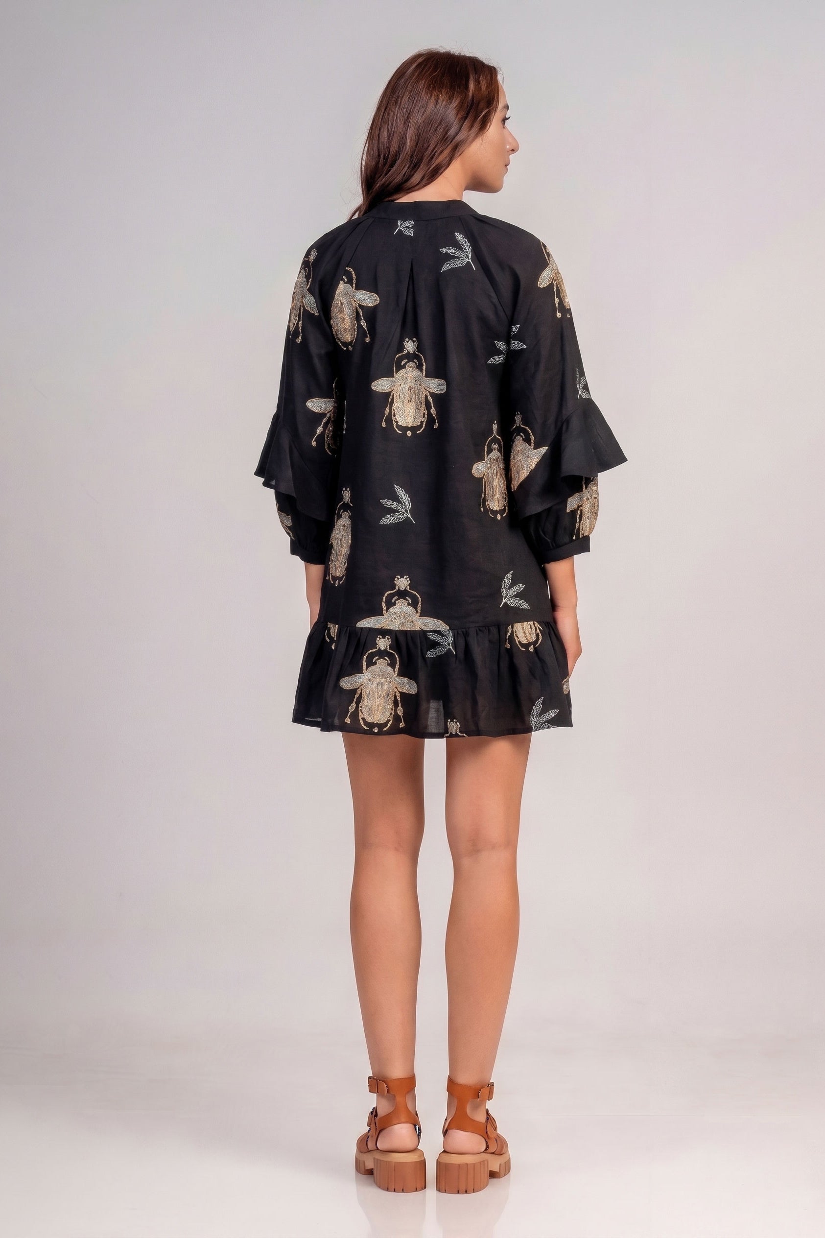 Aether Concept Short Embroidered Dress - Black/Green