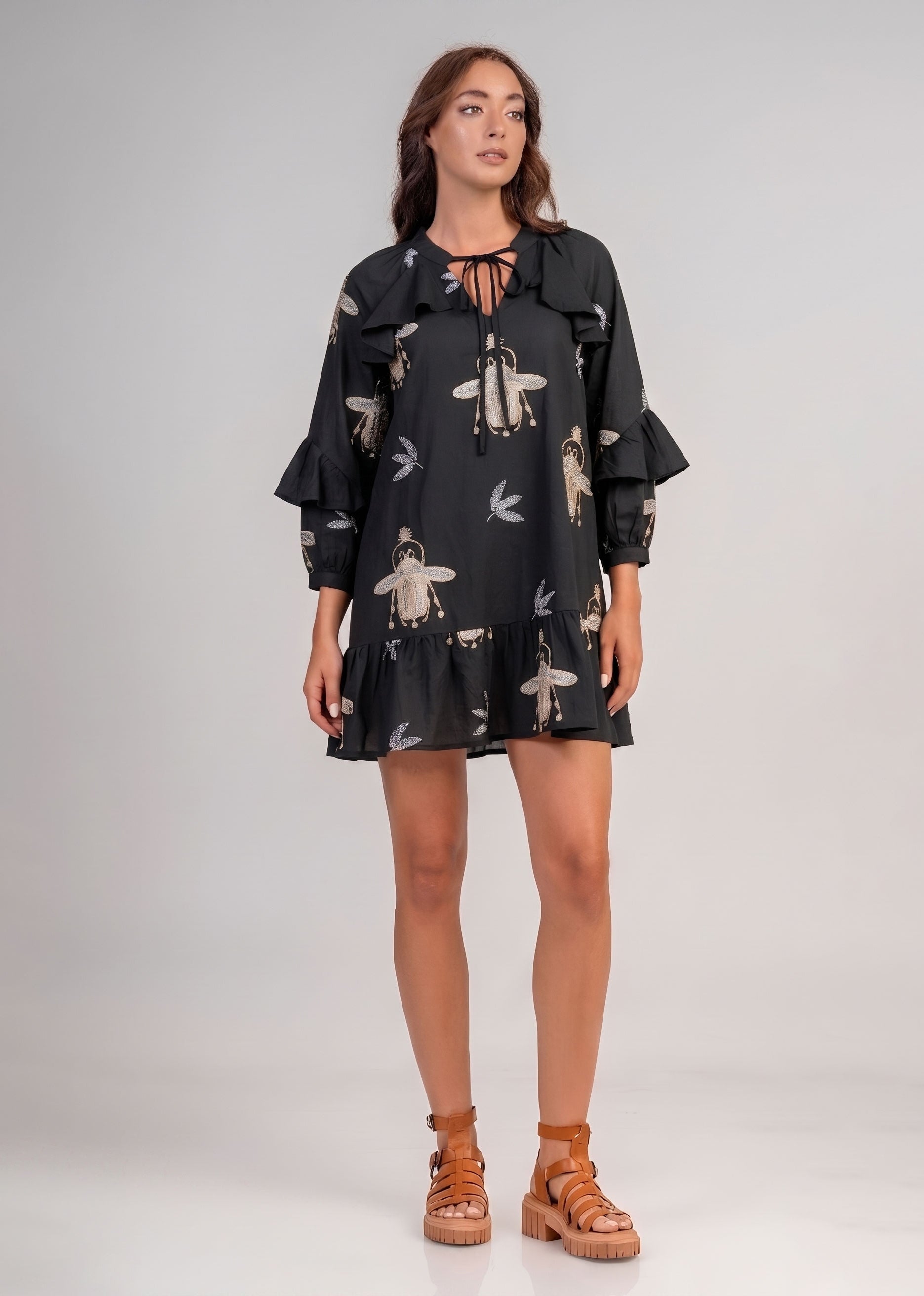 Aether Concept Short Embroidered Dress - Black/Green