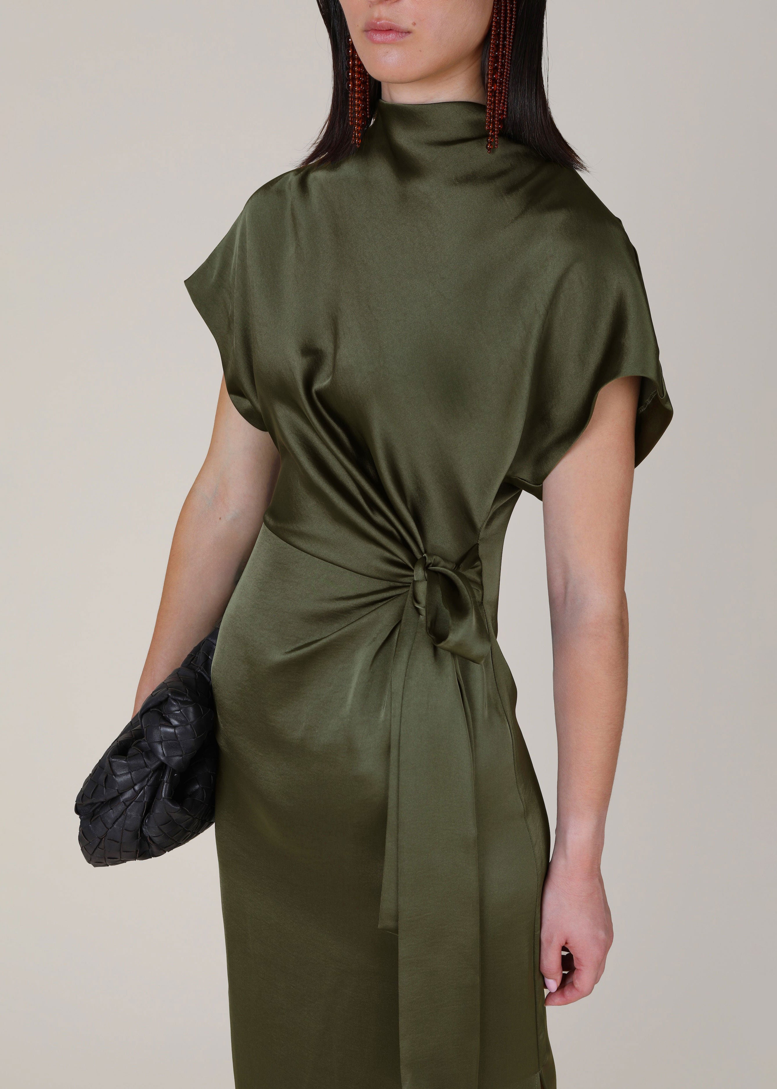 VI.VE.RE Rabia Side Tie Dress - Dark Green