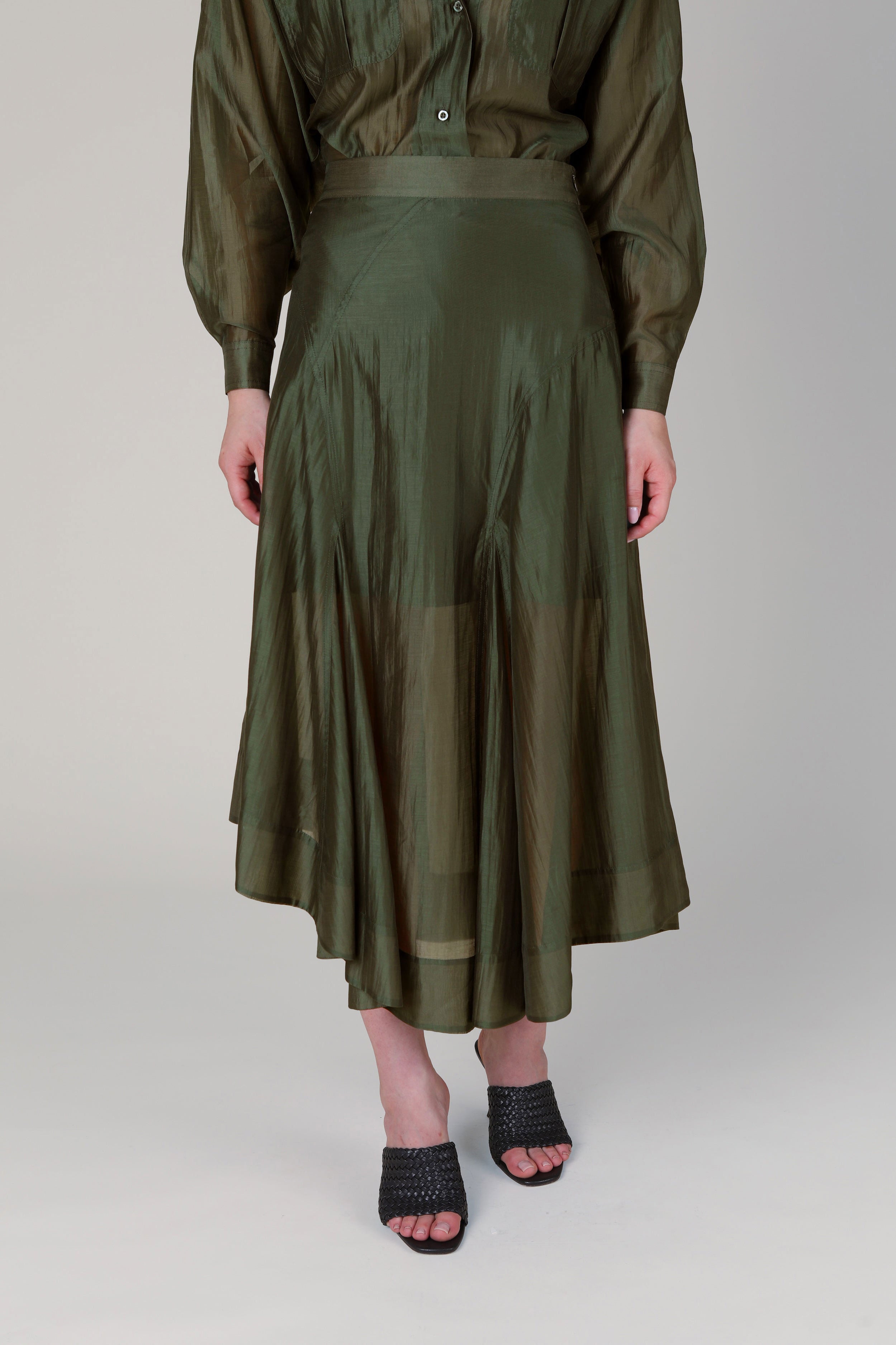 VI.VE.RE Emmy Sheer Panel Skirt - Dark Green