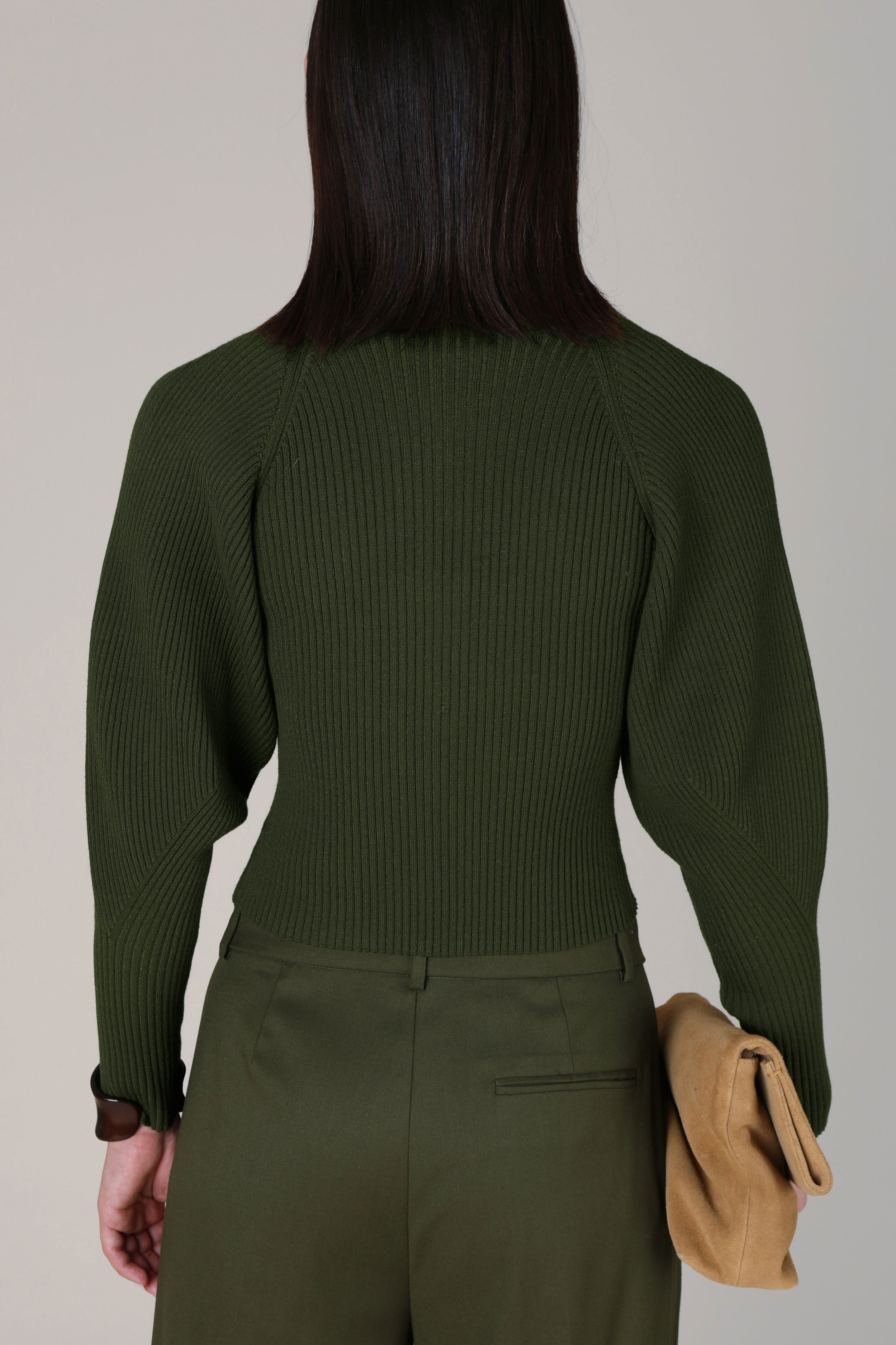 VI.VE.RE Maya Sculptured Sleeve Cardigan - Olive Green
