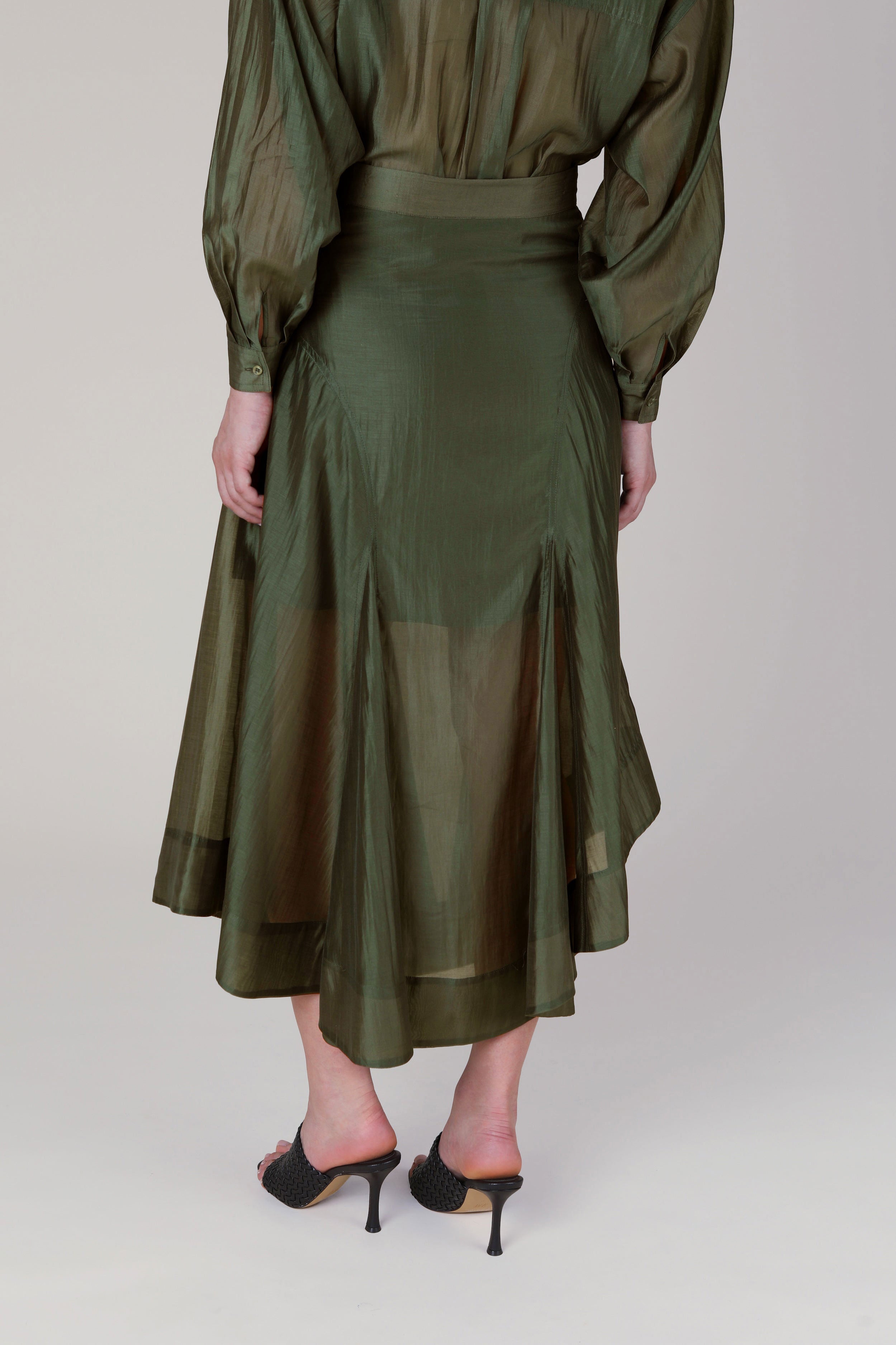 VI.VE.RE Emmy Sheer Panel Skirt - Dark Green
