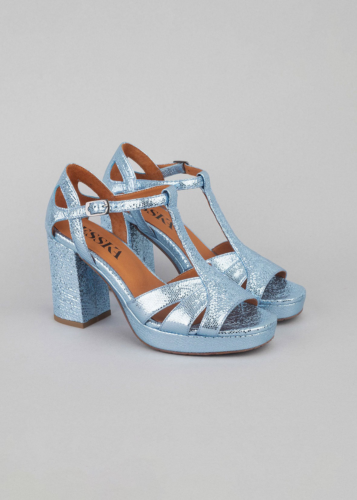Esska Valerie Metallic Blue Heeled Sandals