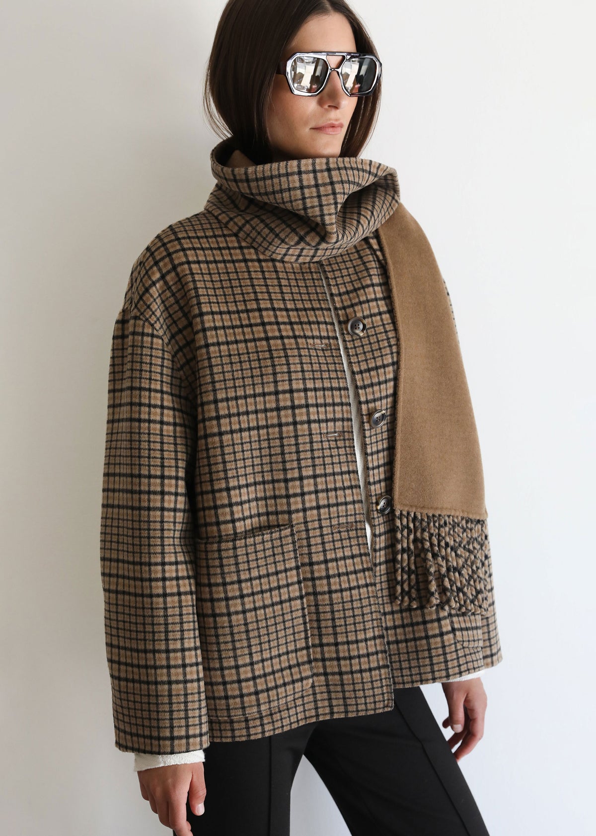 VI.VE.RE Quinn Double Faced Check Scarf Jacket