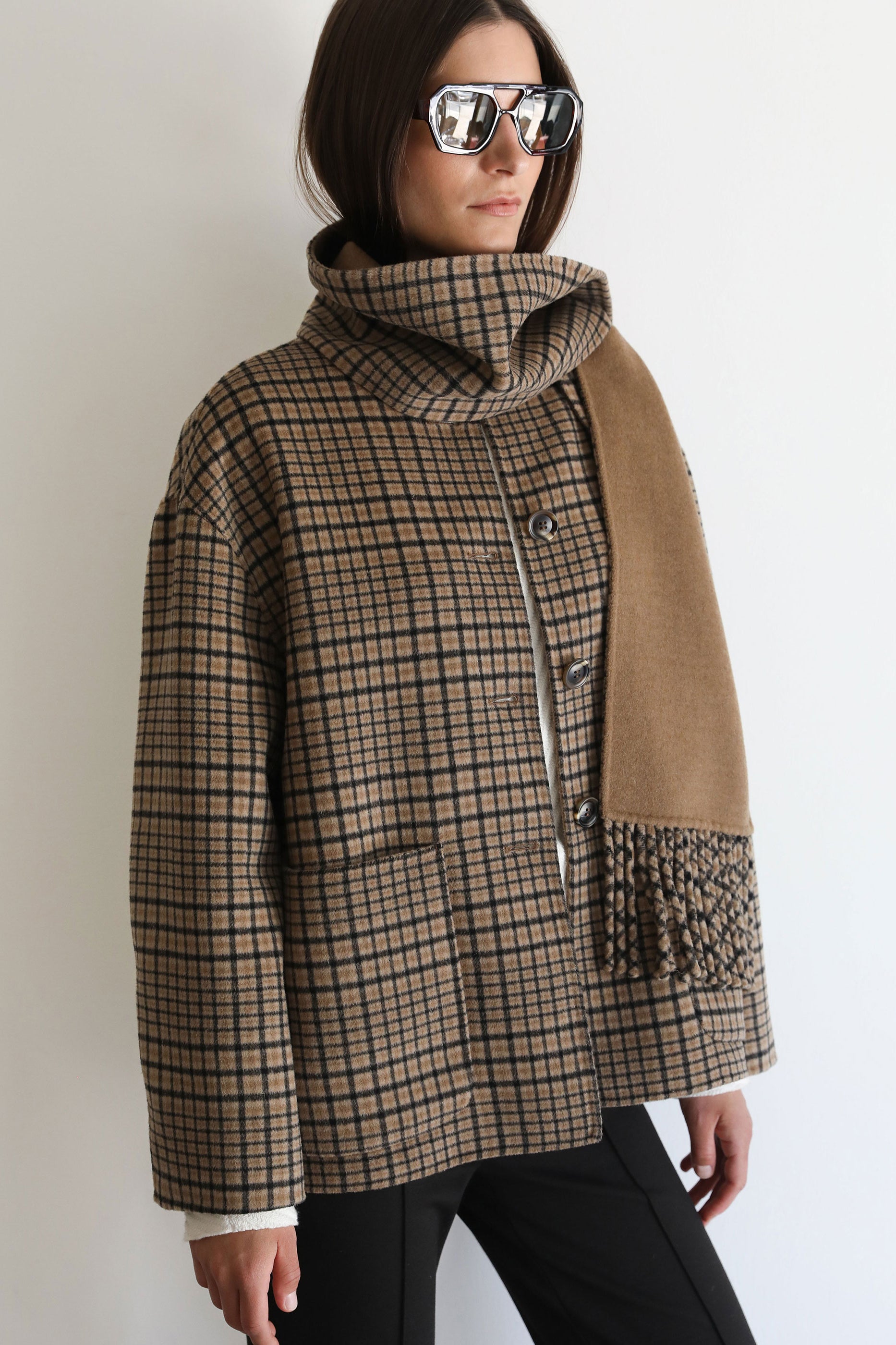 VI.VE.RE Quinn Double Faced Check Scarf Jacket
