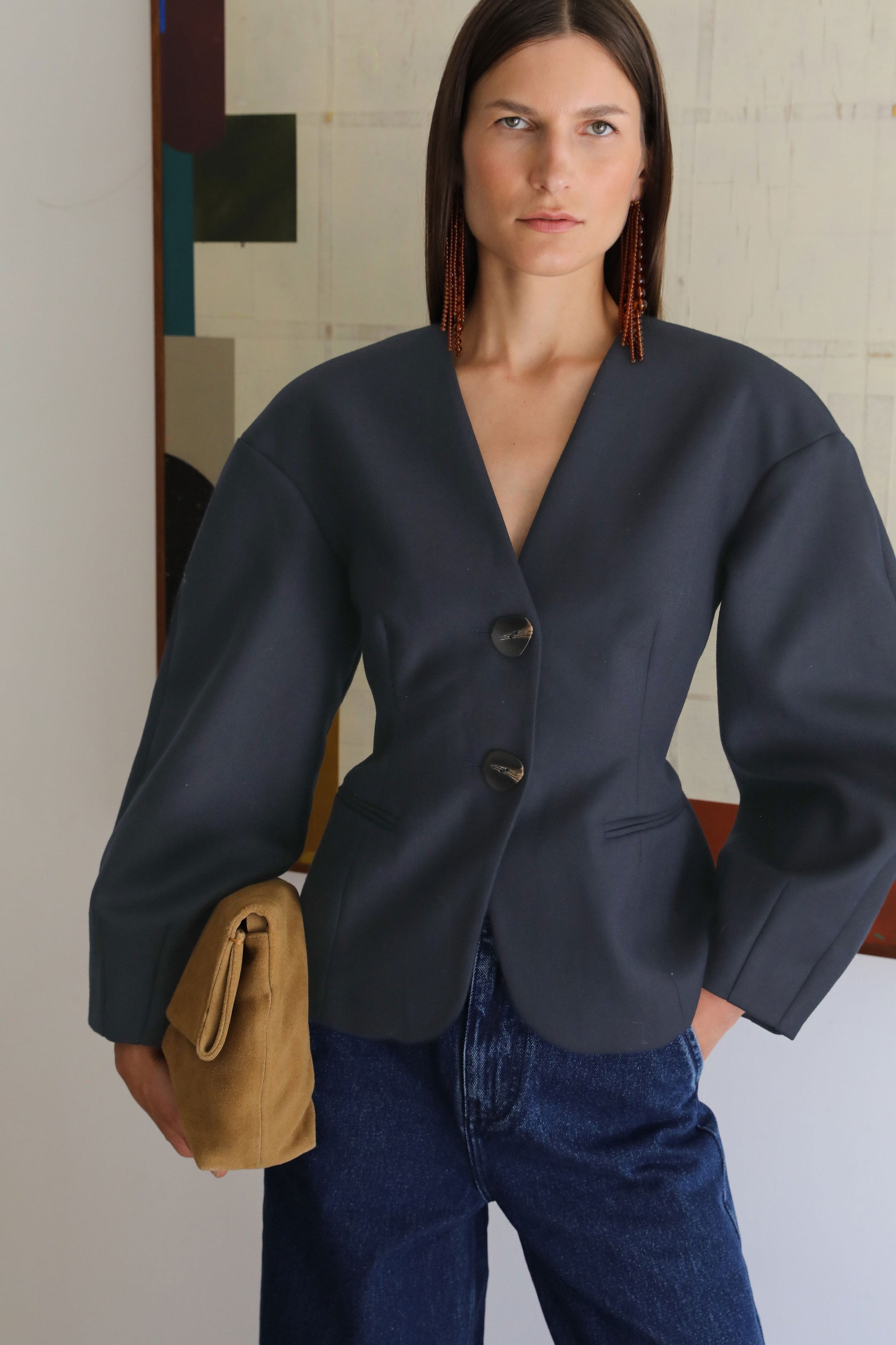 VI.VE.RE Sophia Sculptural Blazer - Navy