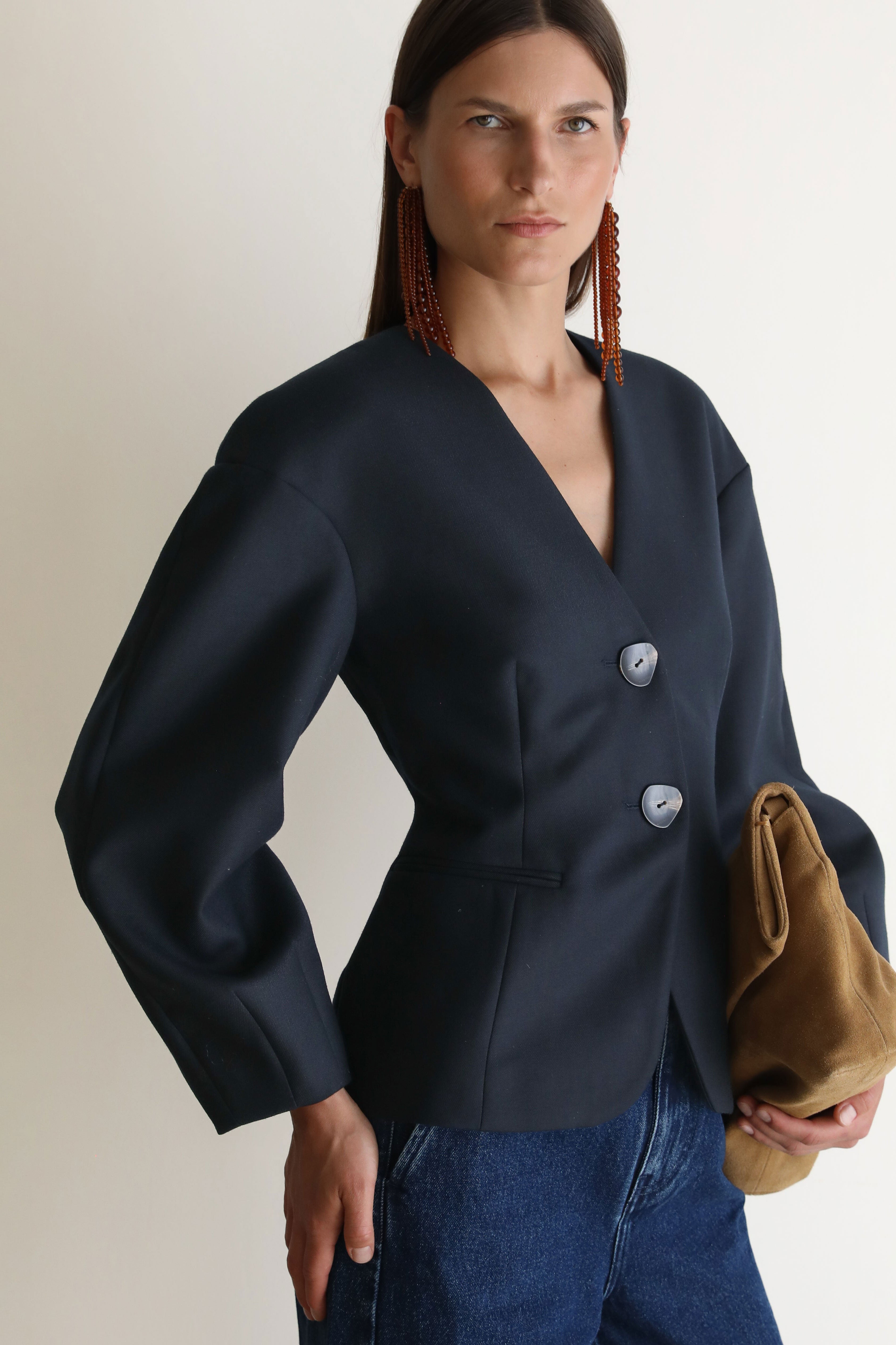 VI.VE.RE Sophia Sculptural Blazer - Navy