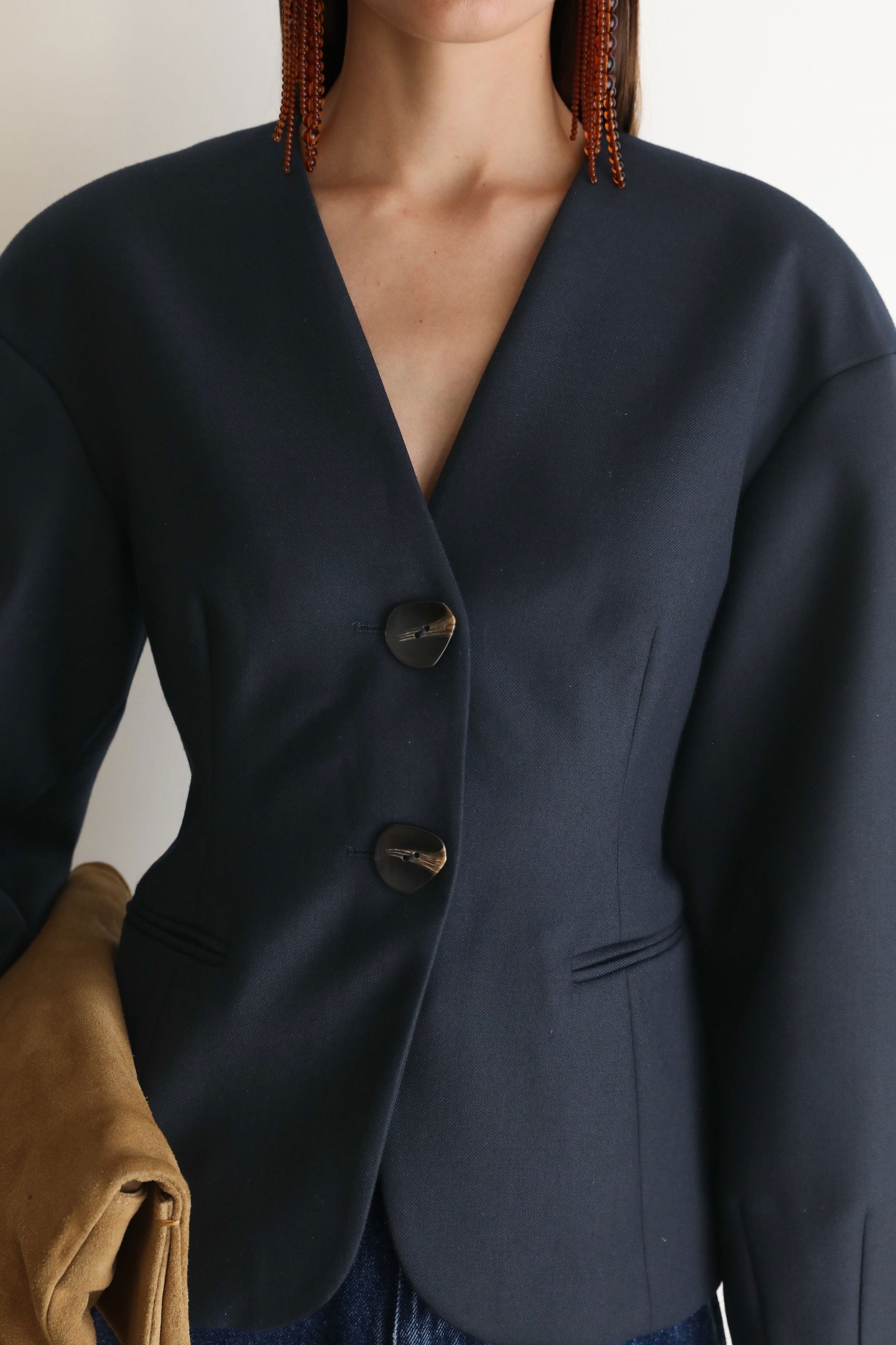 VI.VE.RE Sophia Sculptural Blazer - Navy