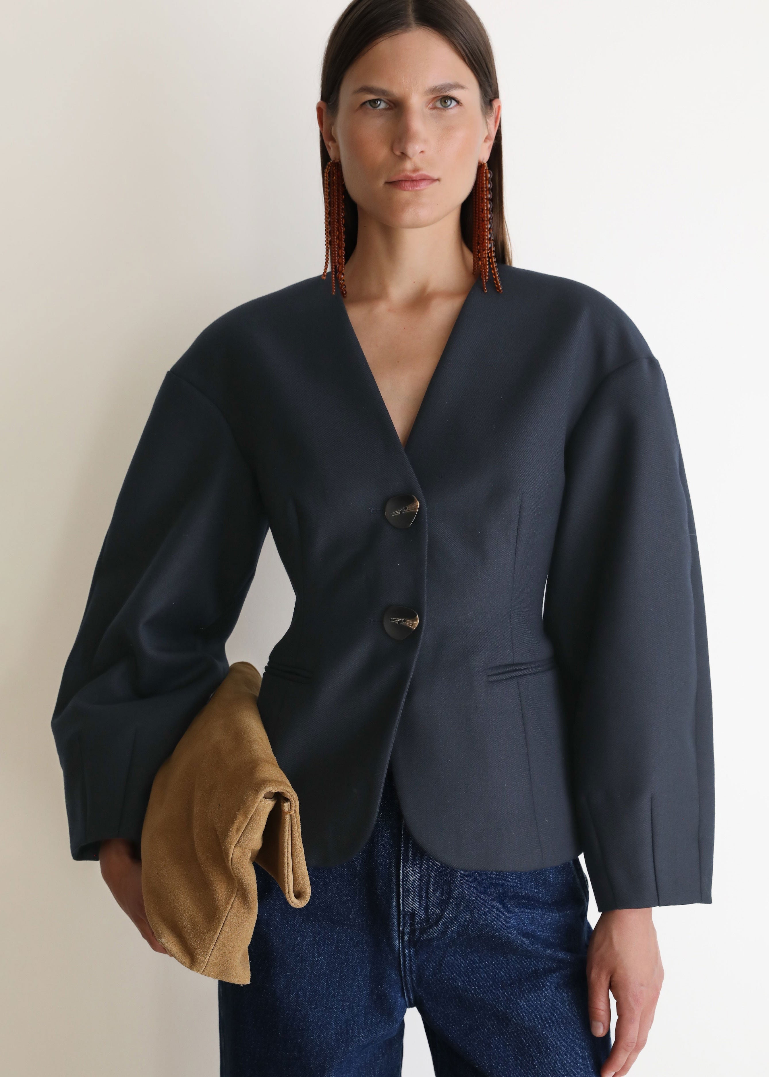 VI.VE.RE Sophia Sculptural Blazer - Navy