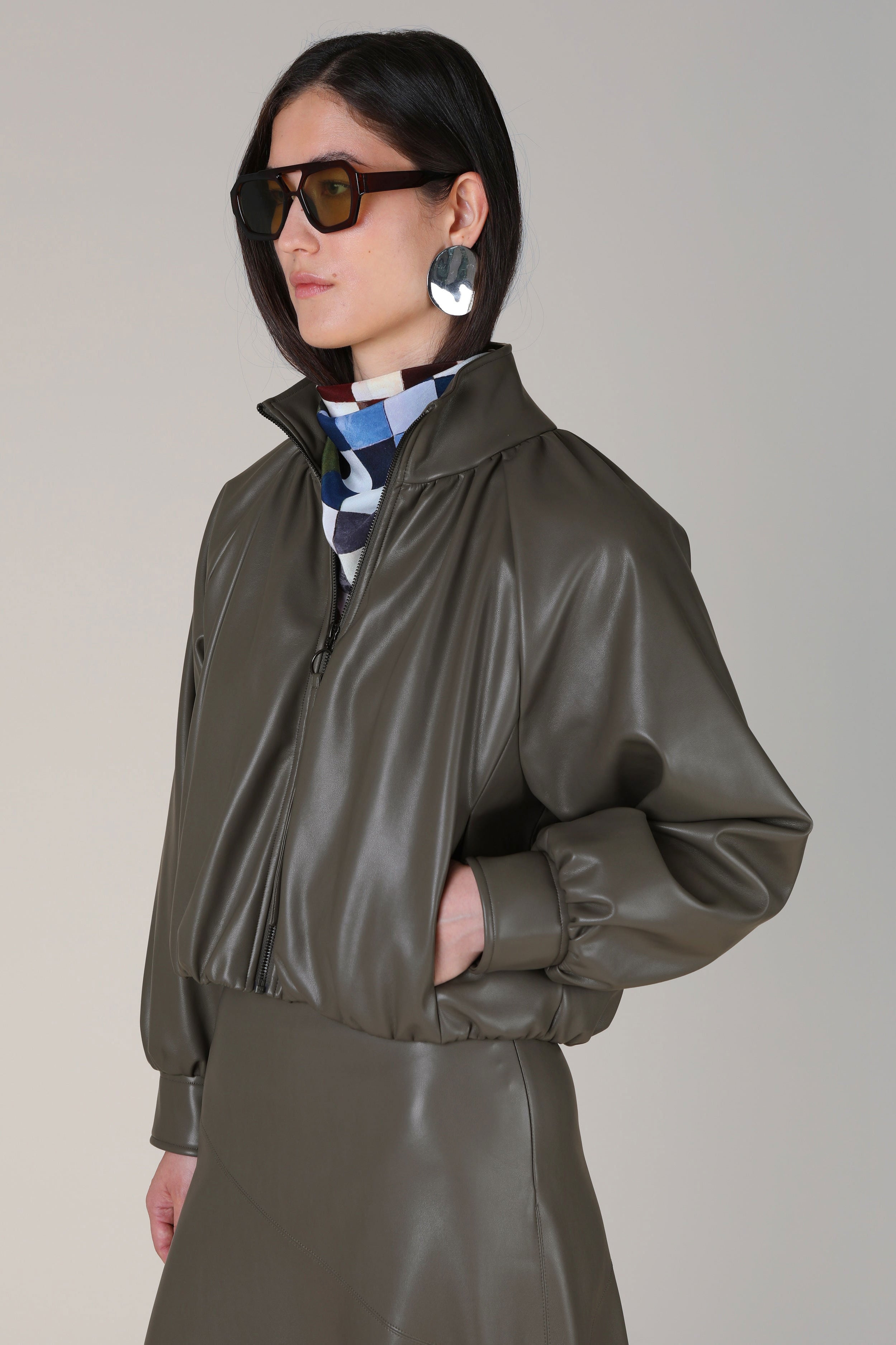 VI.VE.RE Salomi Faux Leather Bomber Jacket - Taupe