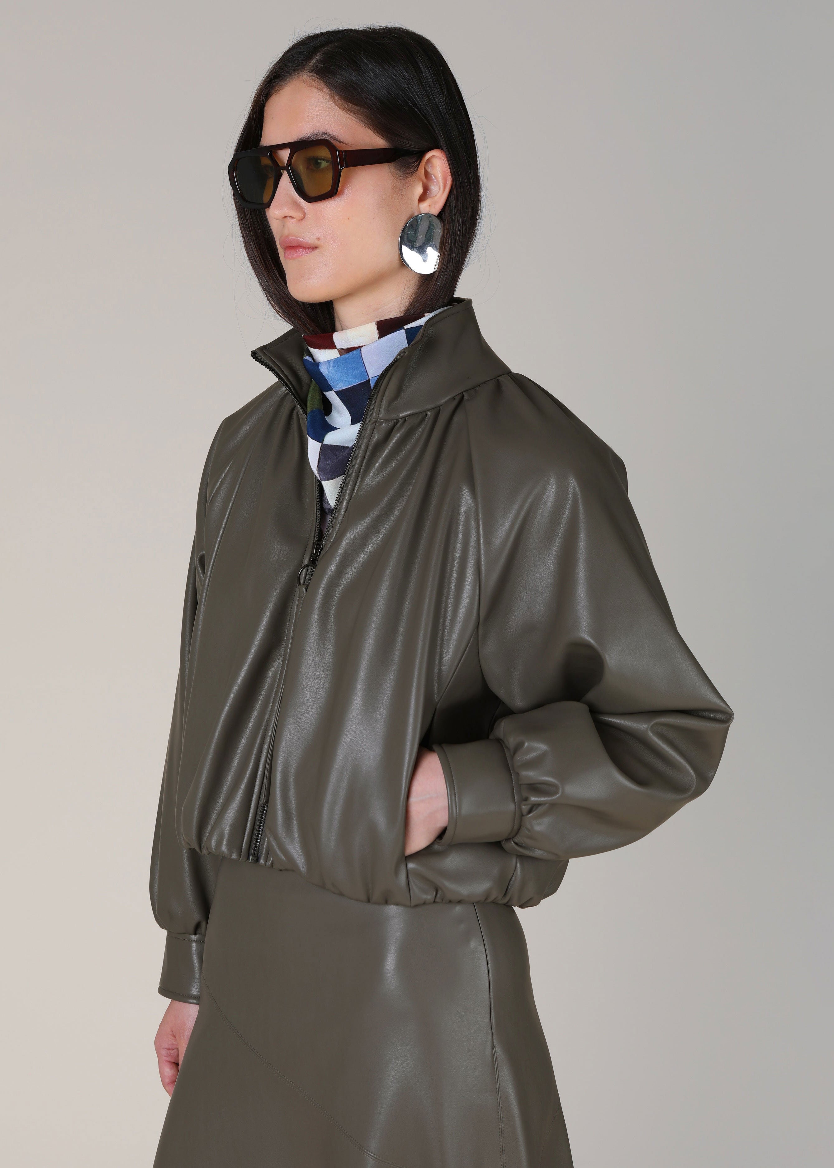 VI.VE.RE Salomi Faux Leather Bomber Jacket - Taupe