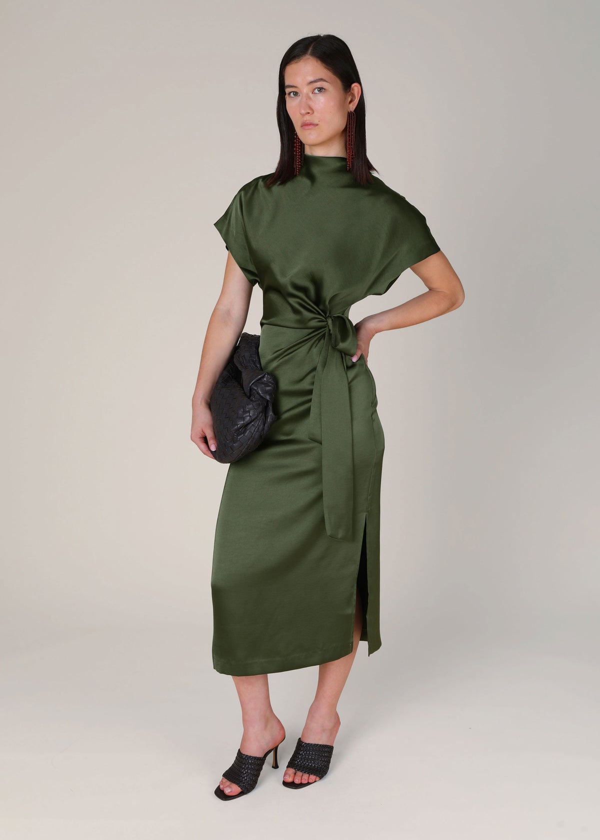 VI.VE.RE Rabia Side Tie Dress - Dark Green