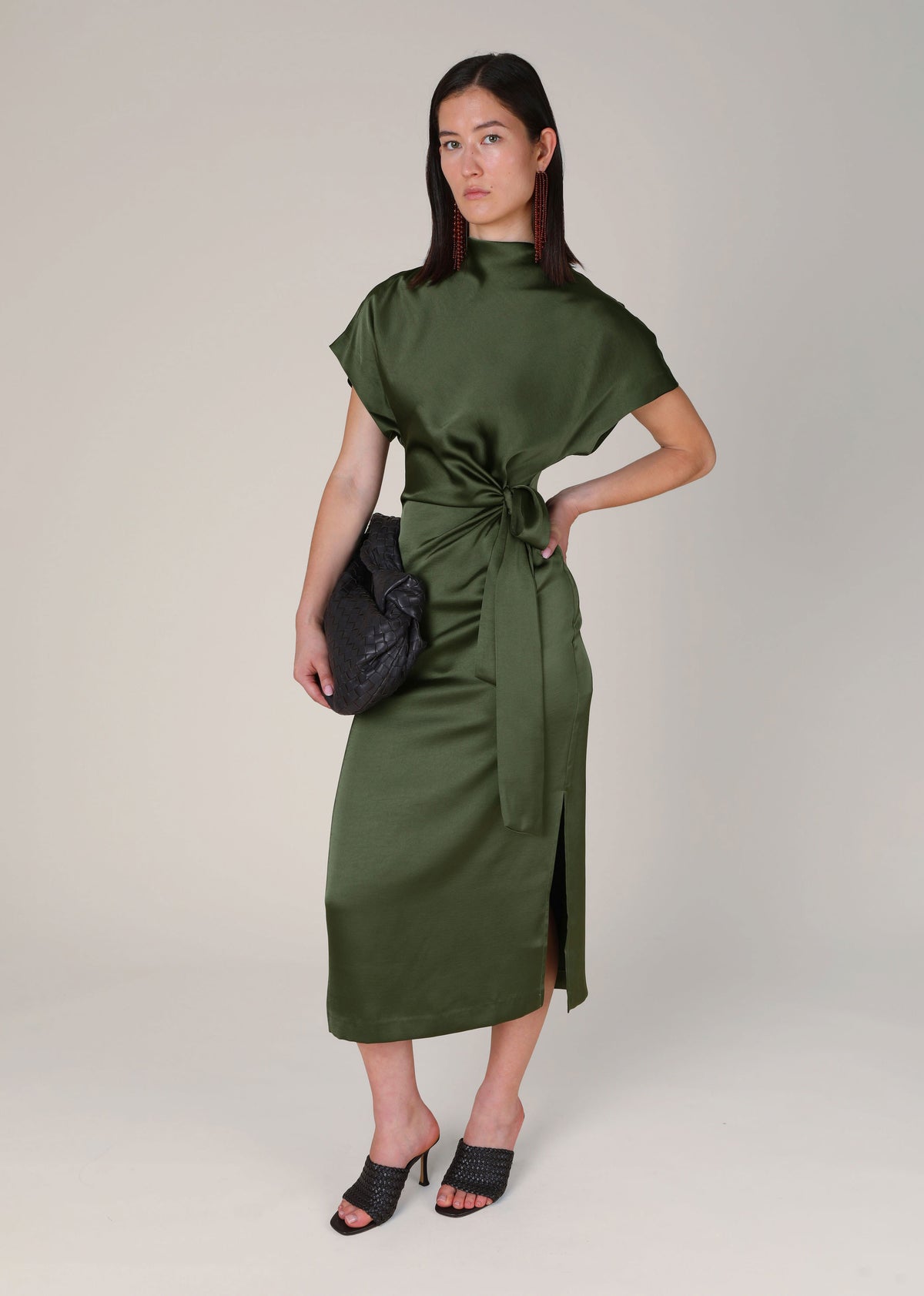 VI.VE.RE Rabia Side Tie Dress - Dark Green