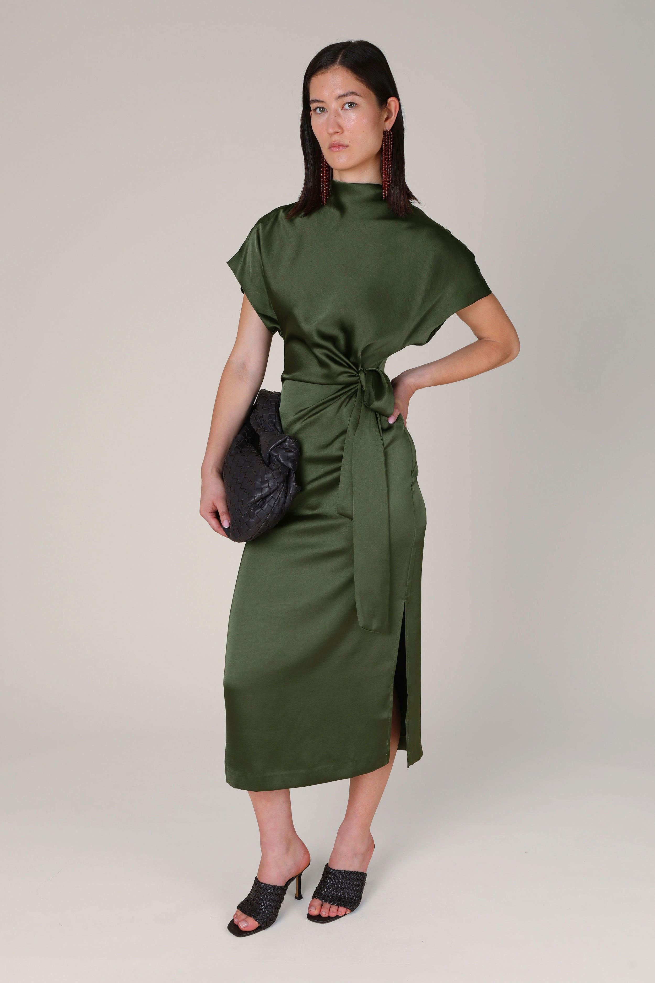 VI.VE.RE Rabia Side Tie Dress - Dark Green