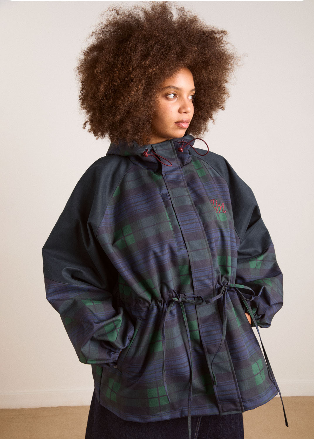 Damson Madder Liu Shower Proof Raincoat - Navy Check