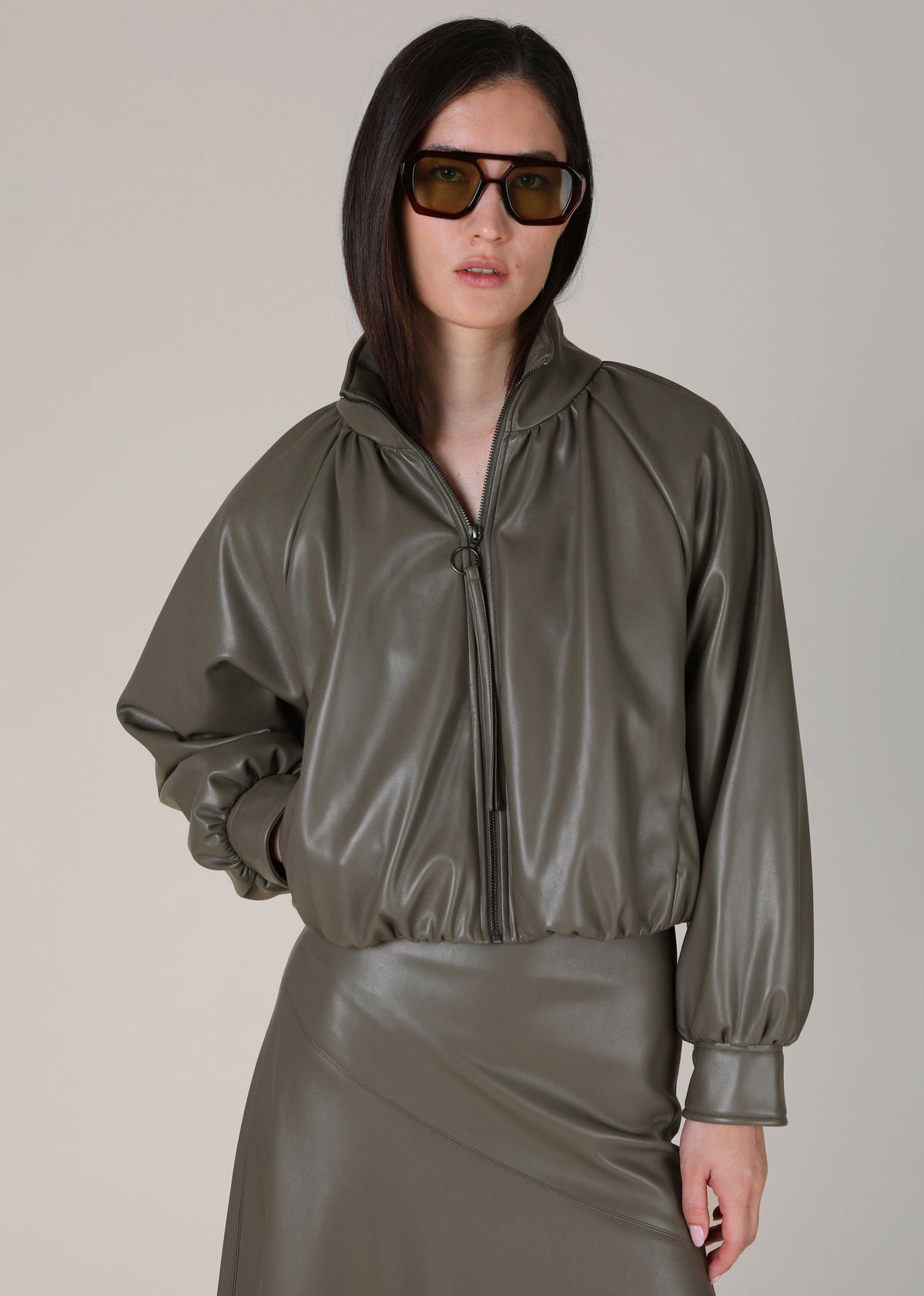 VI.VE.RE Salomi Faux Leather Bomber Jacket - Taupe