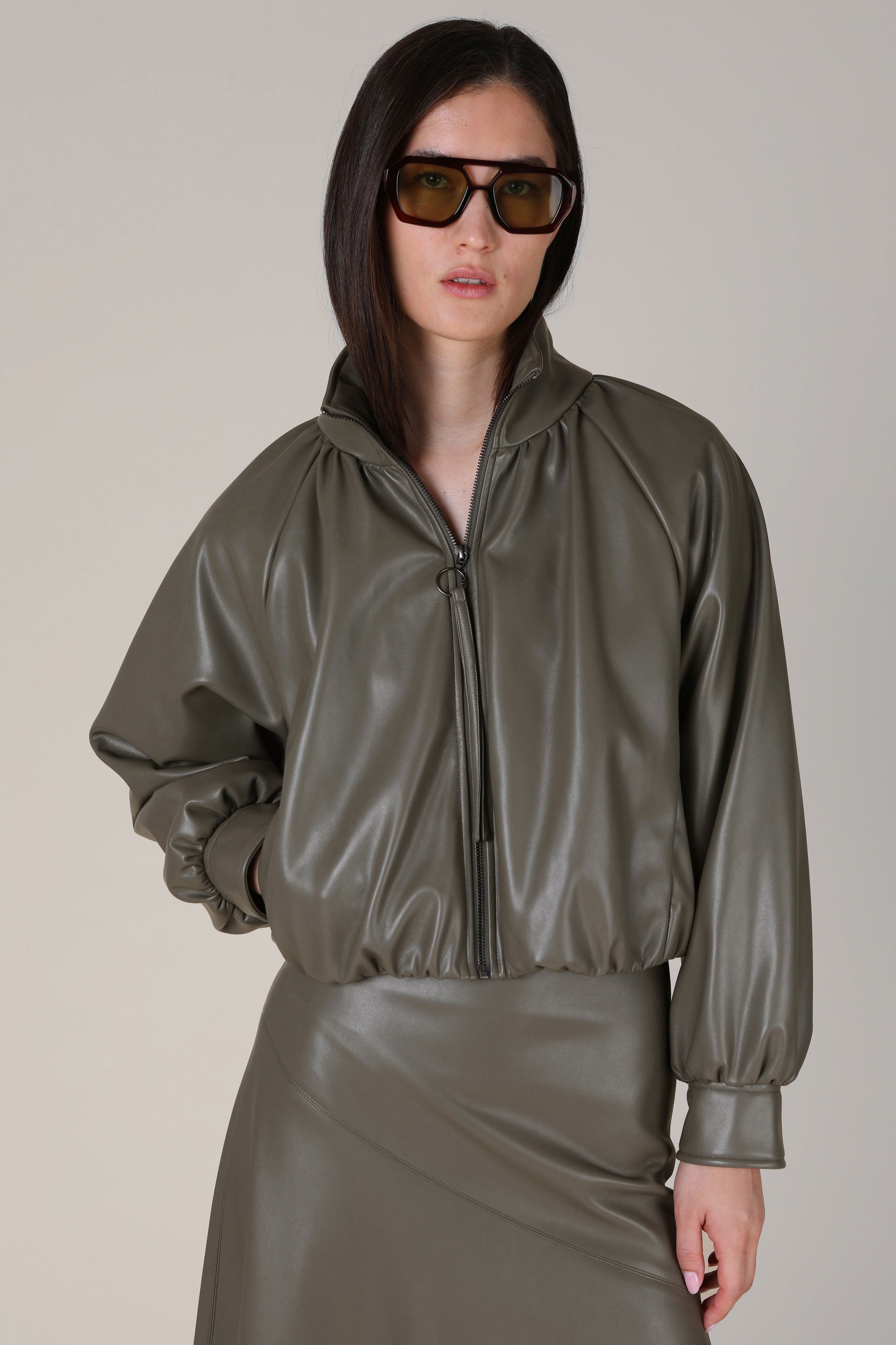 VI.VE.RE Salomi Faux Leather Bomber Jacket - Taupe