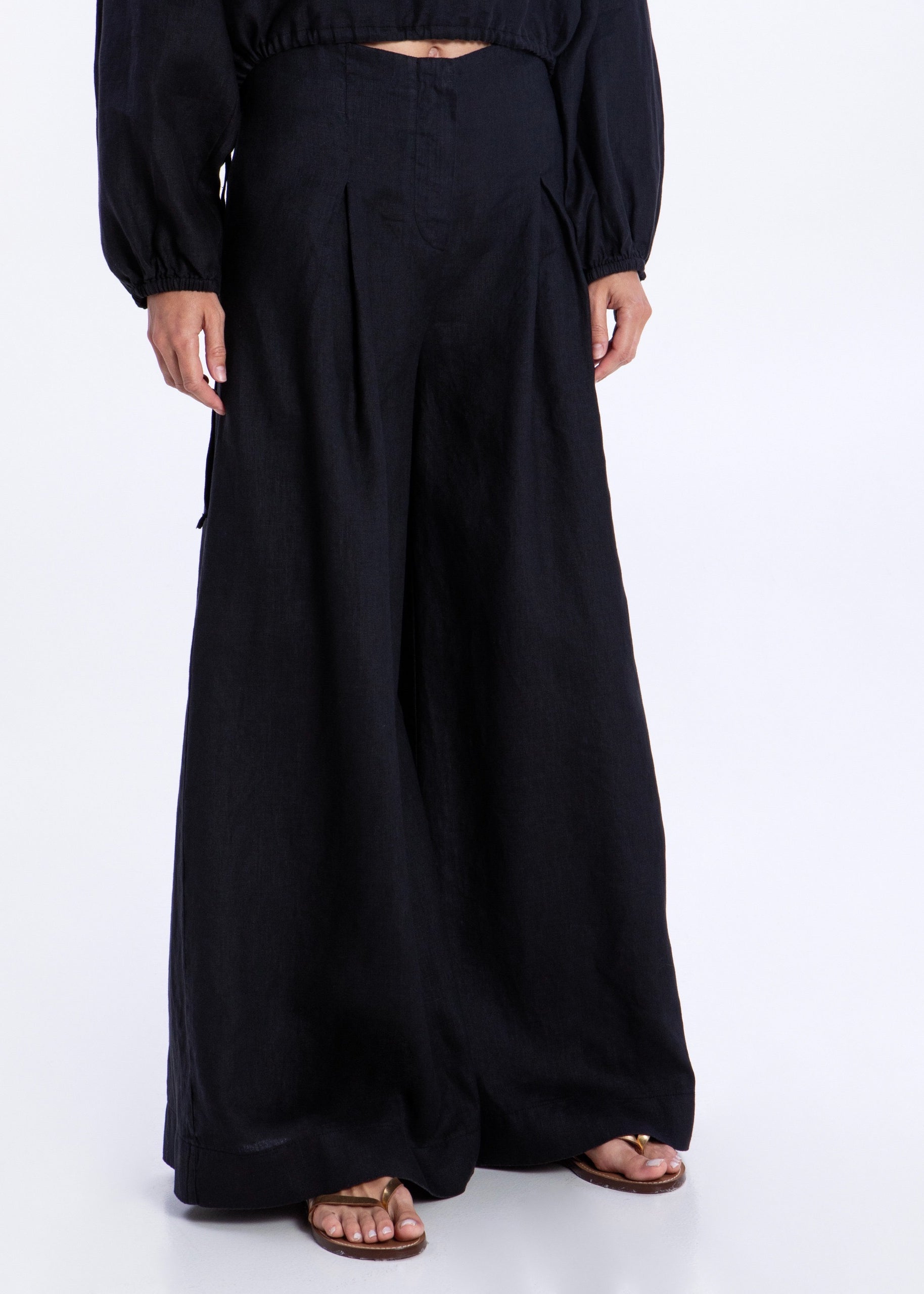 Greek Archaic Kori Wide Leg Pants - Black/ Gold