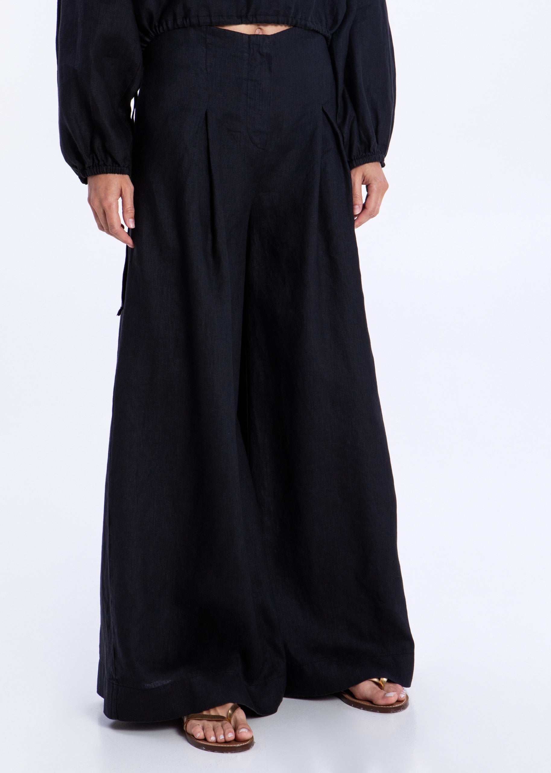 Greek Archaic Kori Wide Leg Pants - Black/ Gold