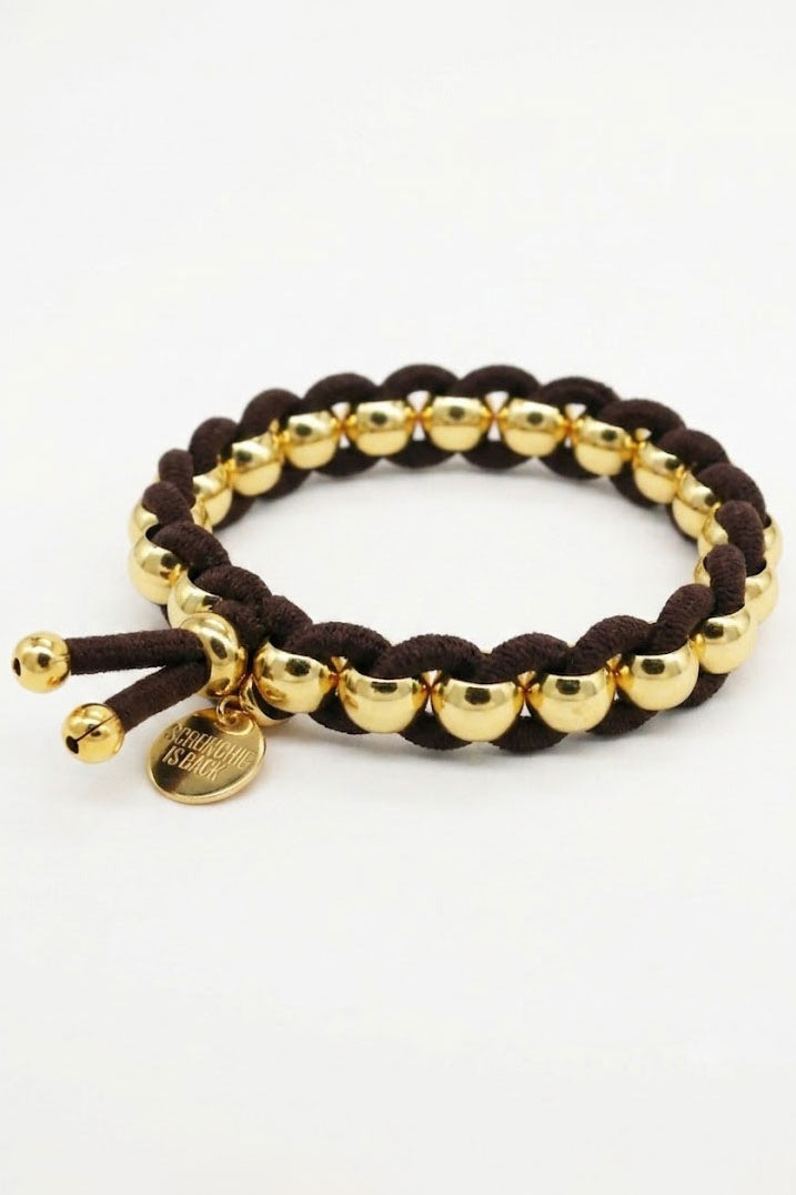 Scrunchie Is Back BICHOUS Golden Woven Hair Tie Bracelet - Brown