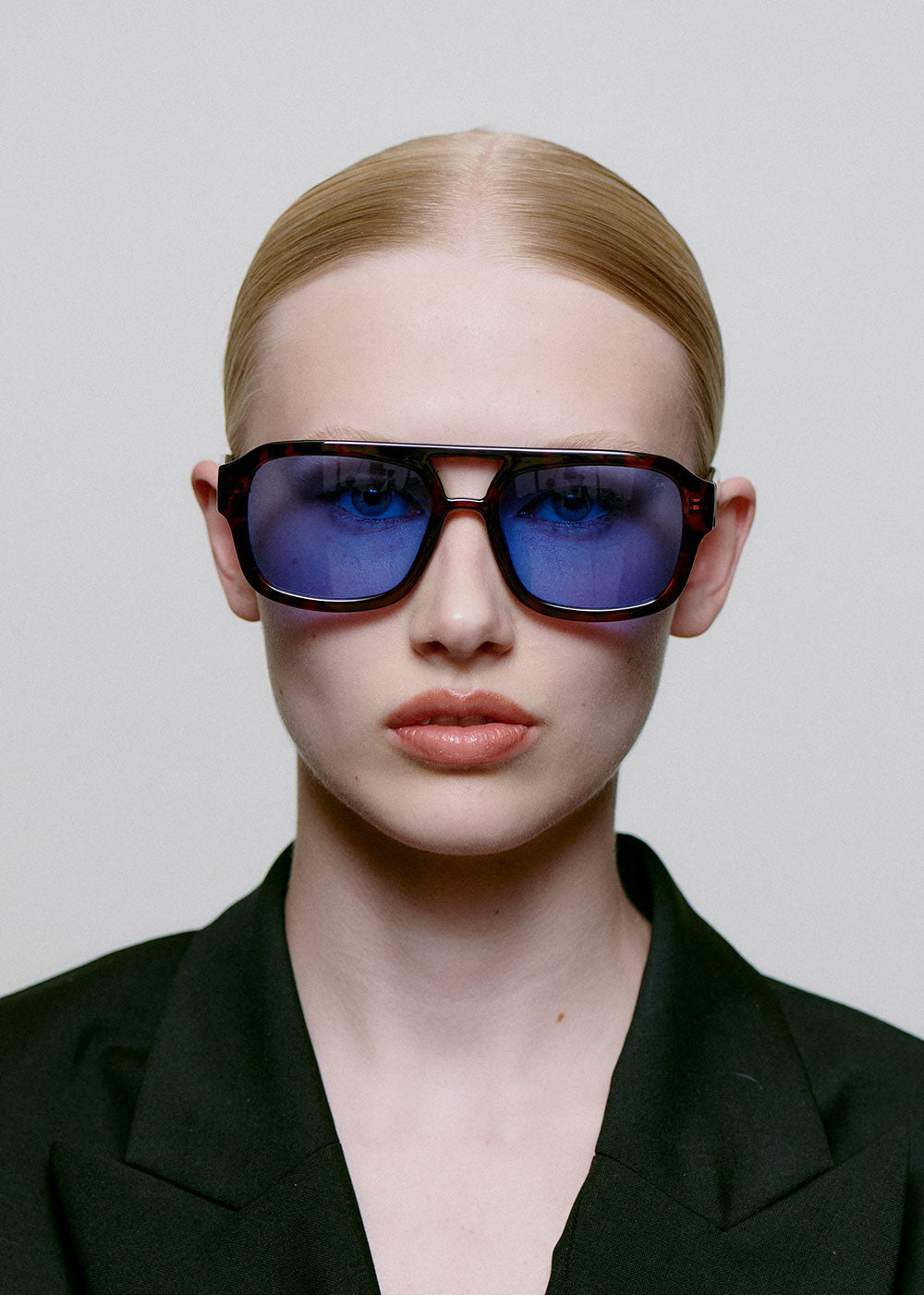 A. Kjaerbede Worn front-on by a model with the lenses on