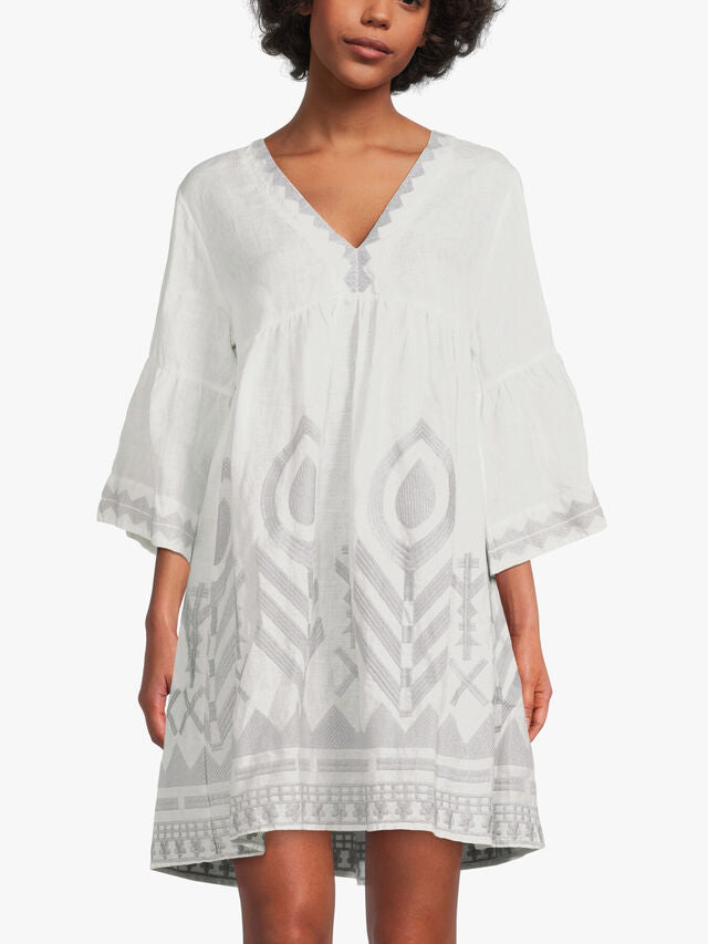 Kori - Short Feather Dress - White And Grey