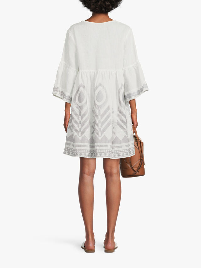 Kori - Short Feather Dress - White And Grey