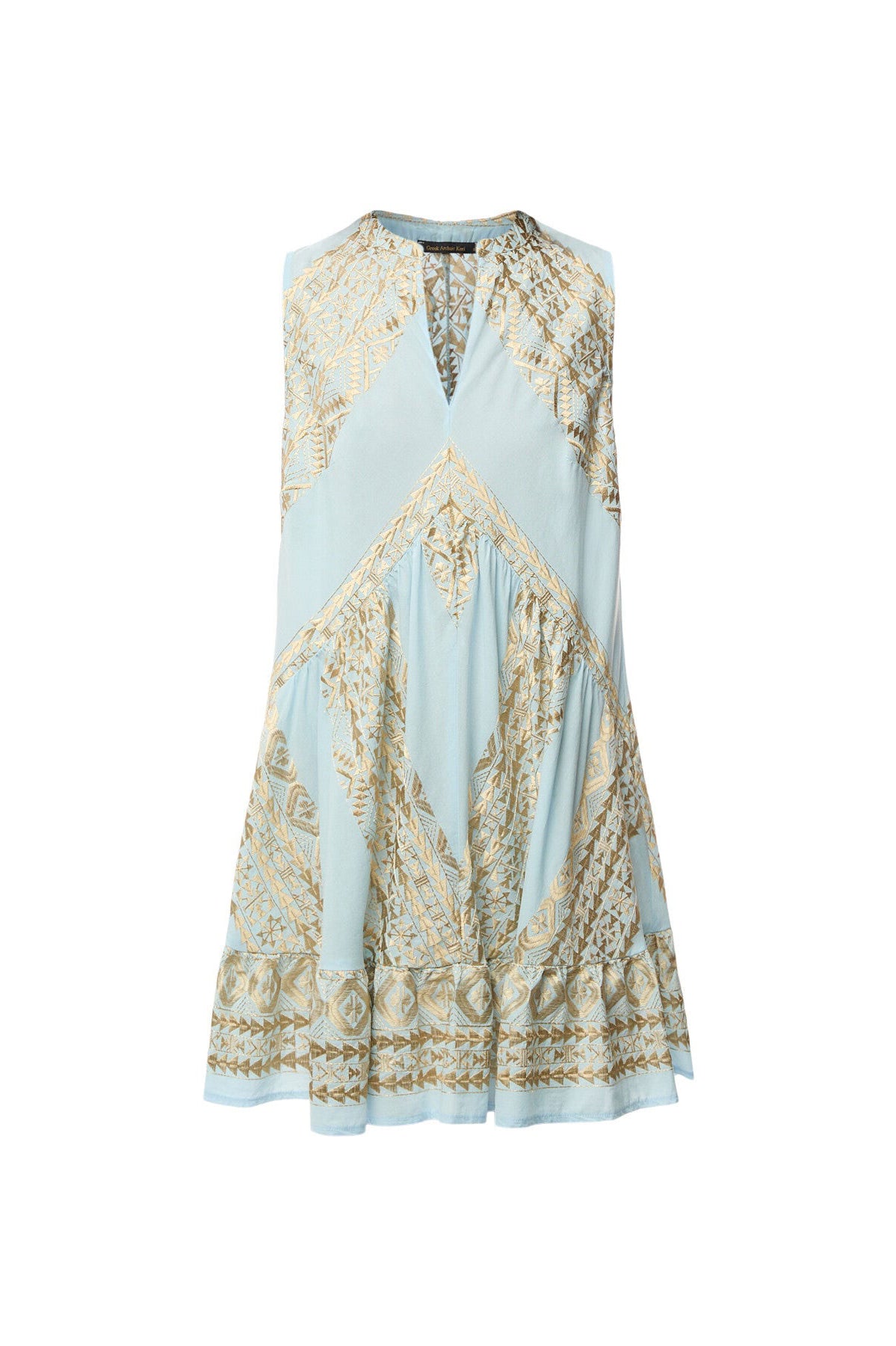Greek Archaic Kori Classic Triangle Short Dress - Ciel/ Gold