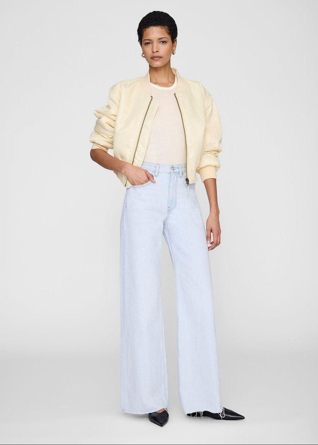 Anine Bing Cropped Leon Bomber - Butter Yellow