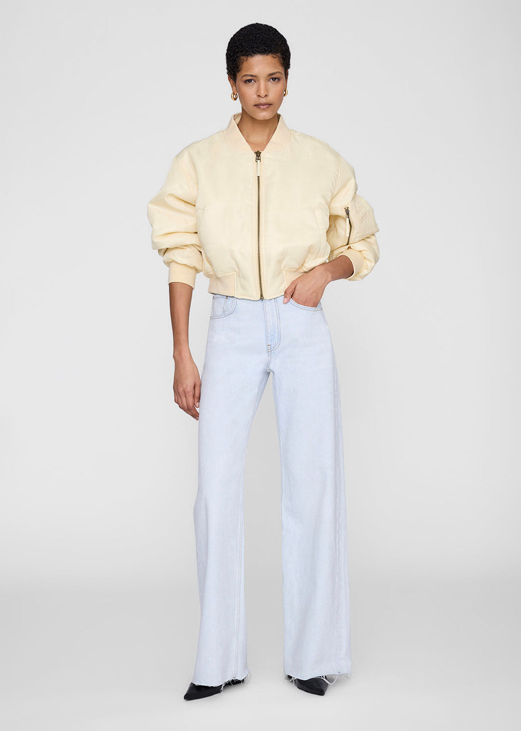 Anine Bing Cropped Leon Bomber - Butter Yellow