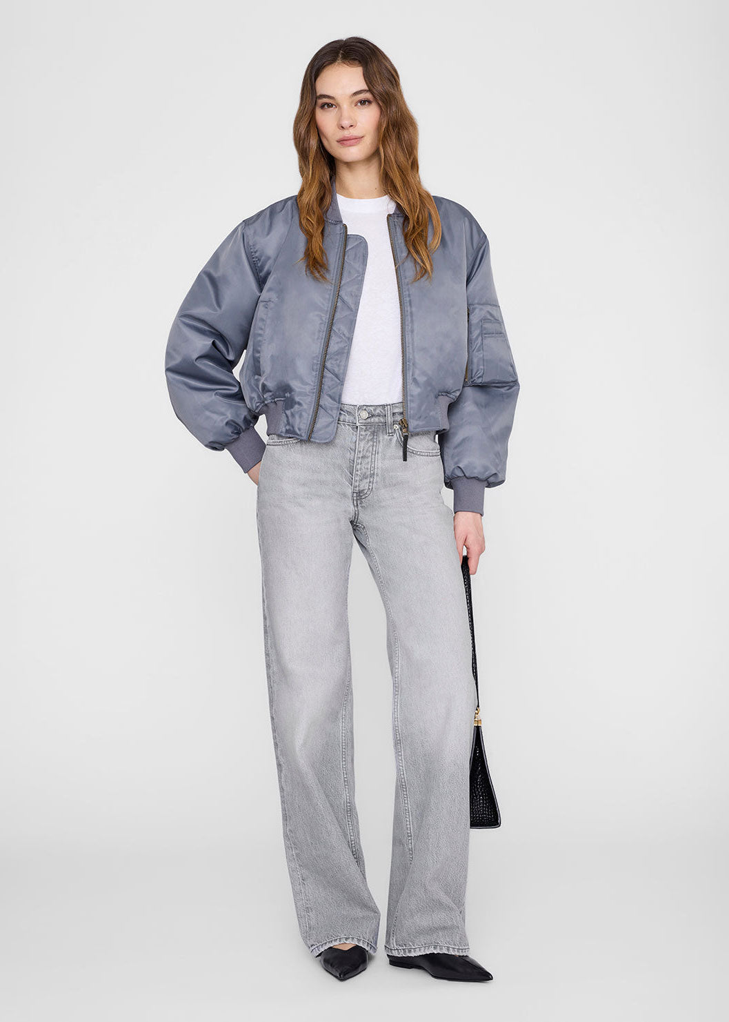 Anine Bing Cropped Leon Bomber - Dark Grey