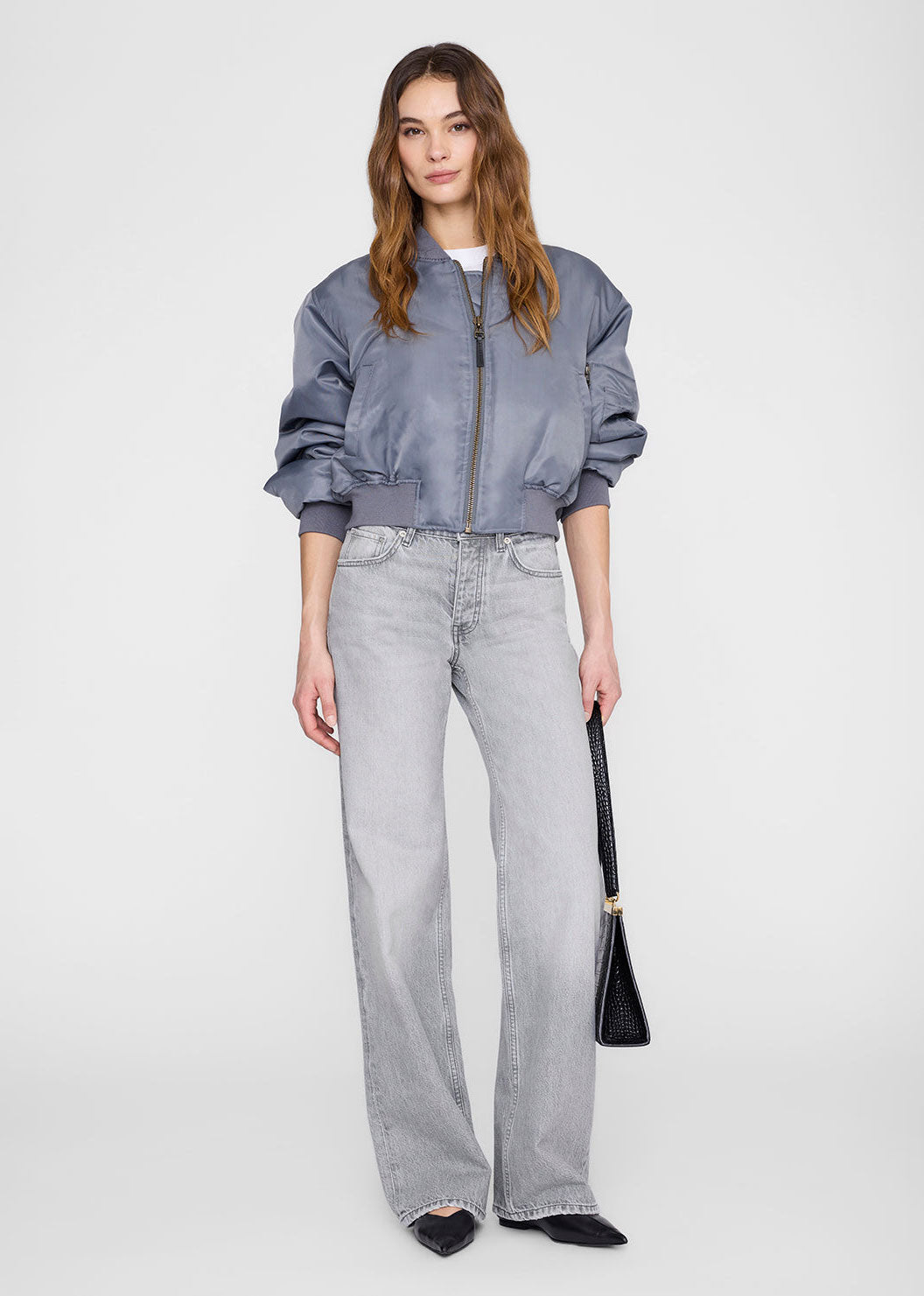 Anine Bing Cropped Leon Bomber - Dark Grey
