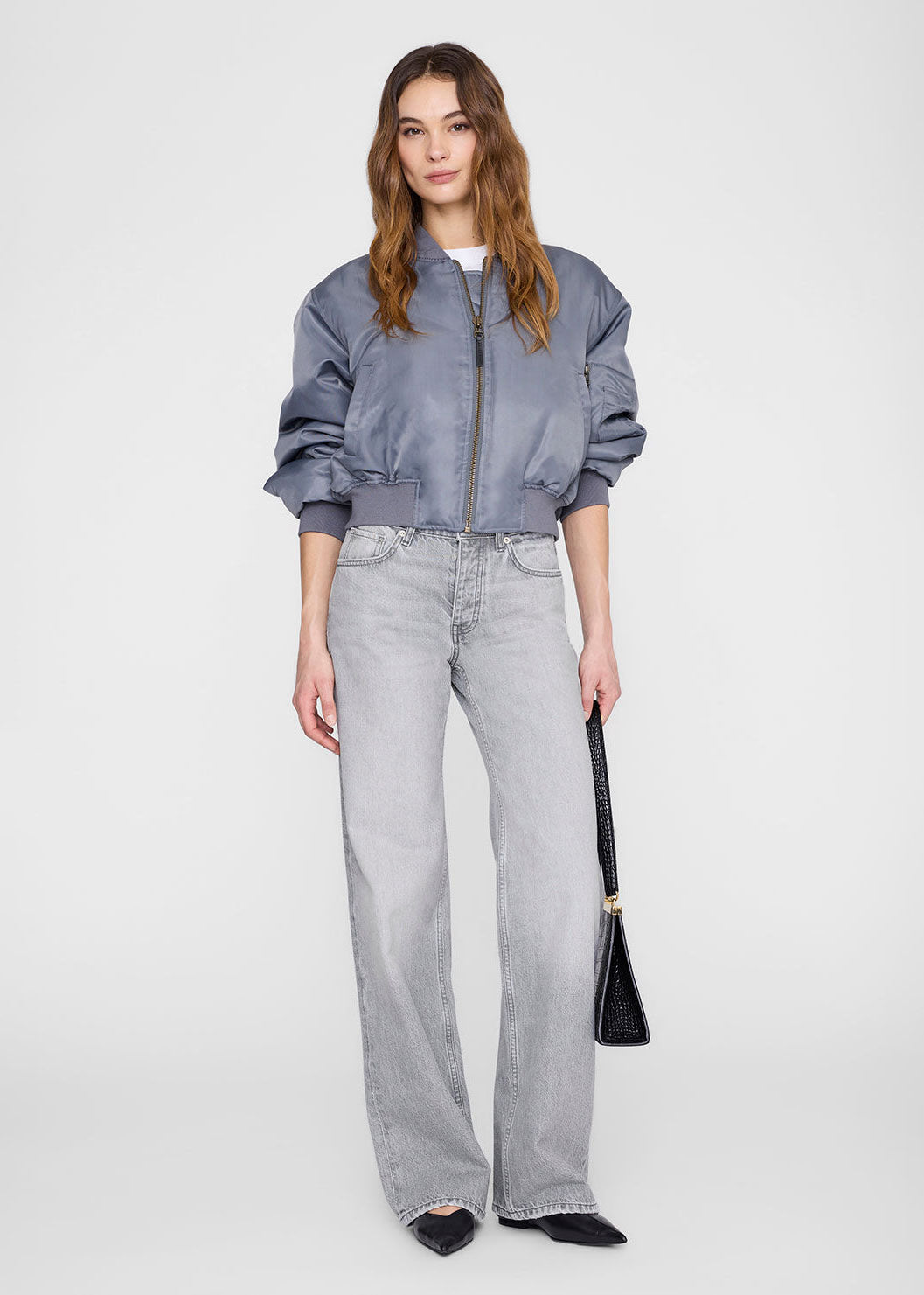 Anine Bing Cropped Leon Bomber - Dark Grey