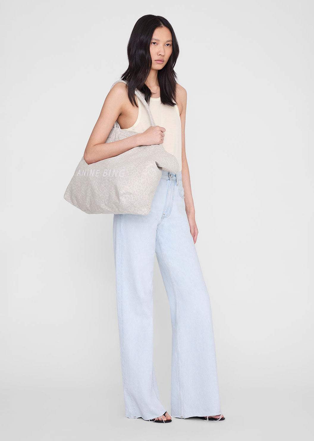 Anine Bing Leo Canvas Tote - Washed White Leopard
