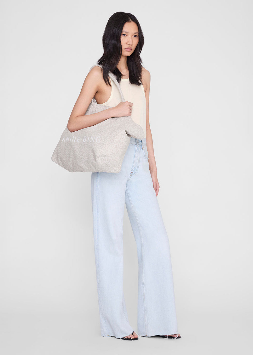 Anine Bing Leo Canvas Tote - Washed White Leopard