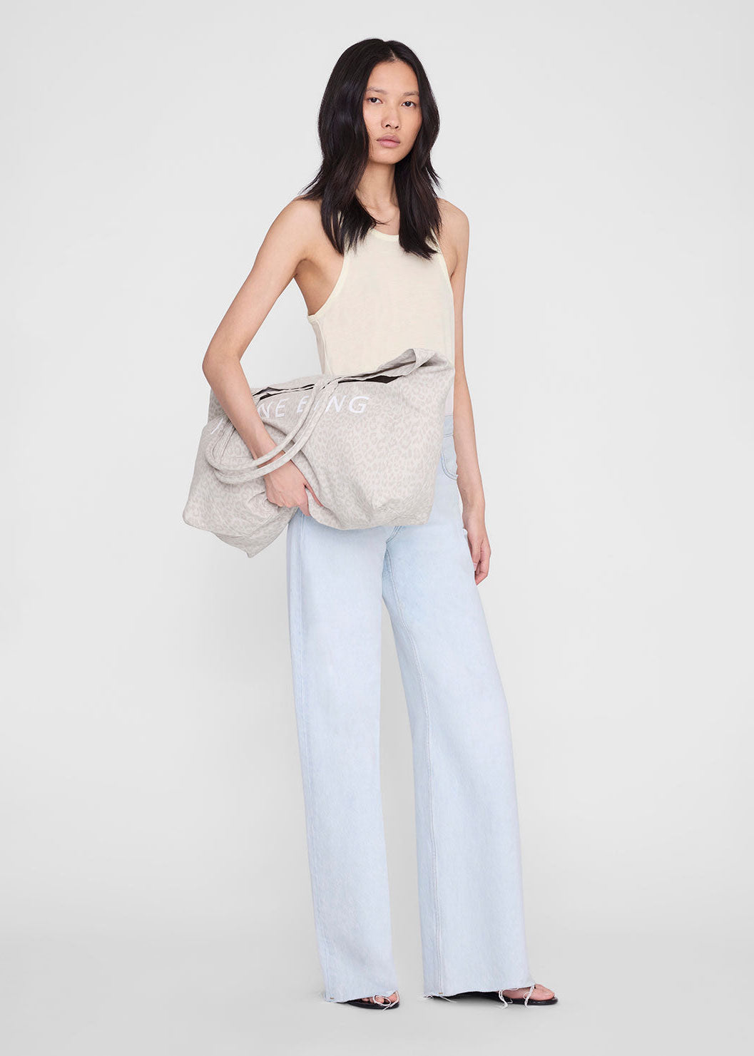 Anine Bing Leo Canvas Tote - Washed White Leopard