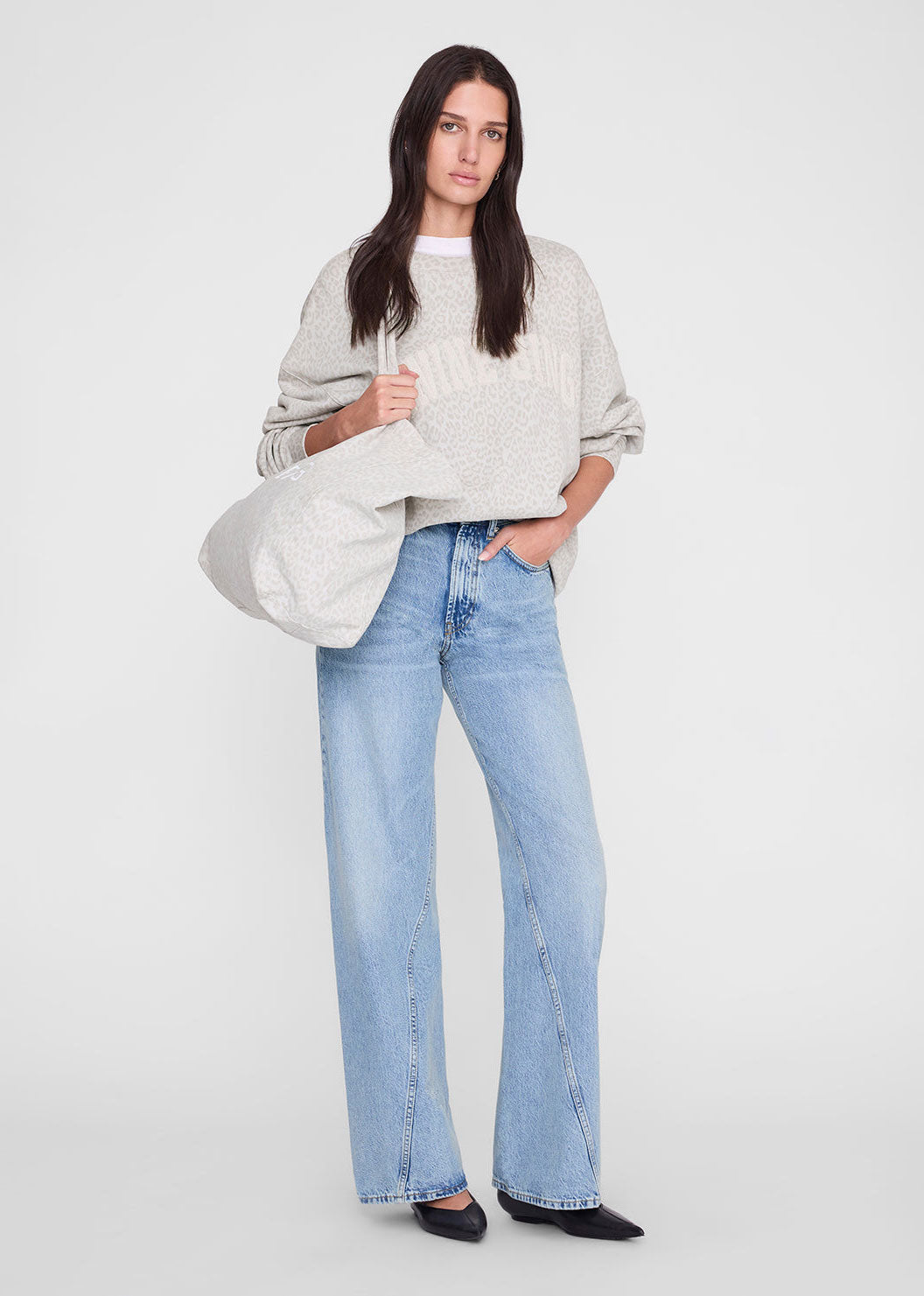 Anine Bing Miles Sweatshirt Anine Bing - Washed White Leopard