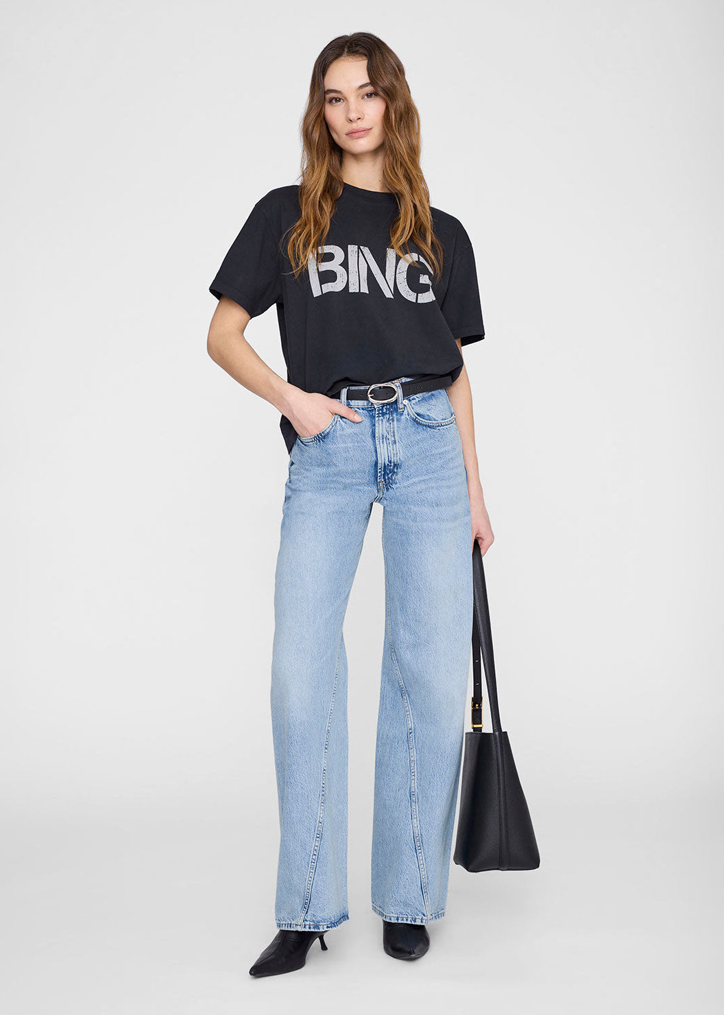 Anine Bing Wagner Tee Stencil - Vintage Black