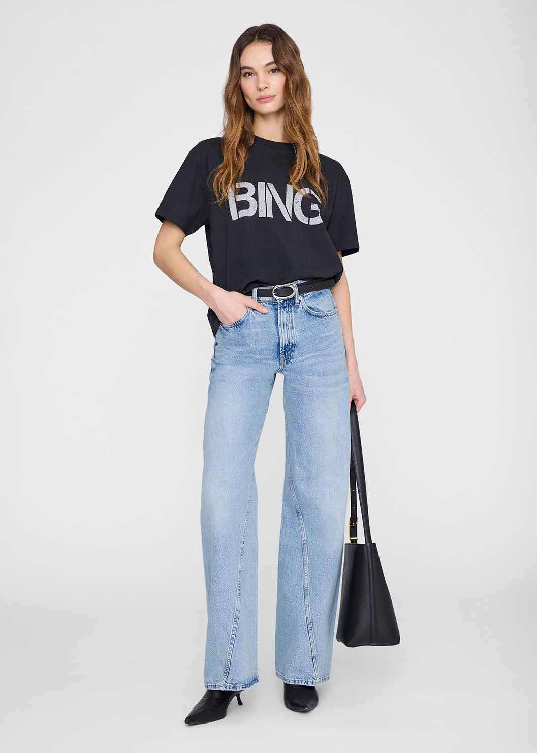 Anine Bing Wagner Tee Stencil - Vintage Black