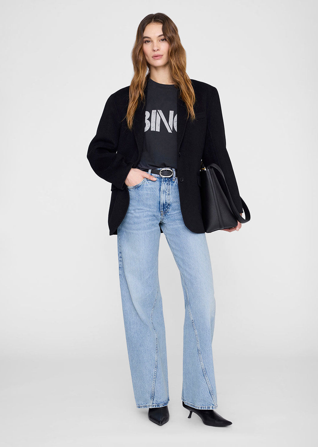 Anine Bing Wagner Tee Stencil - Vintage Black