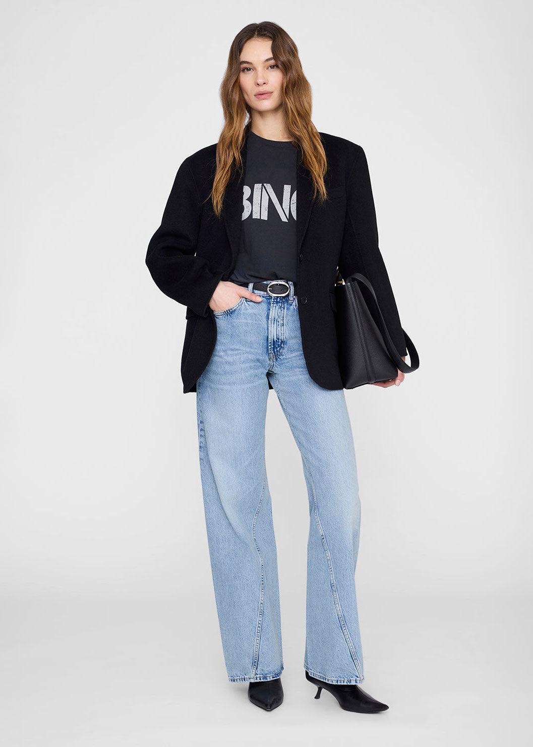 Anine Bing Wagner Tee Stencil - Vintage Black